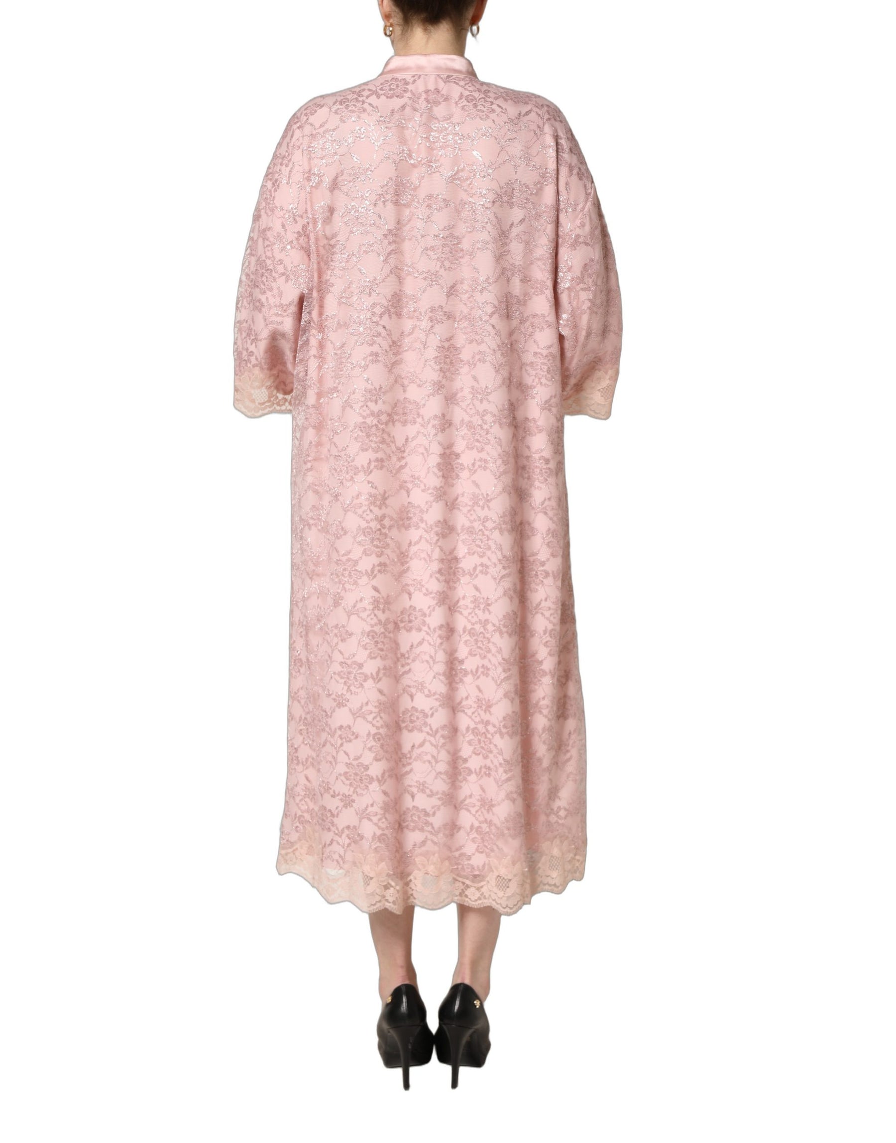 Dolce & Gabbana Pink Corded Floral Lace Kaftan Midi Dress | Regal Royce