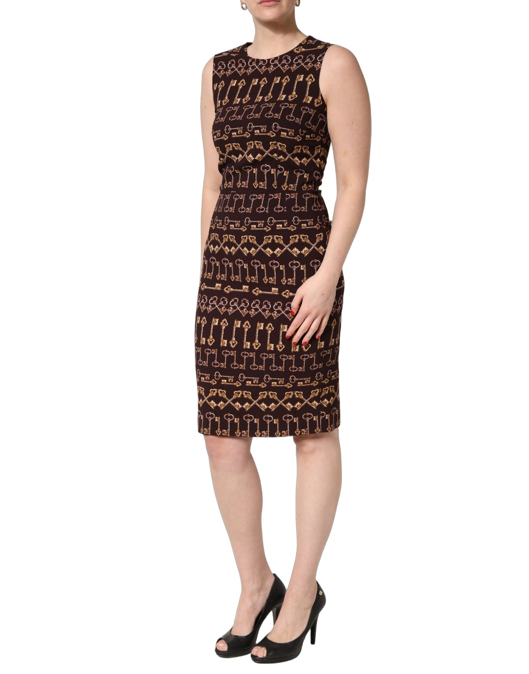 Dolce & Gabbana Brown Keys Fitted Sheath Knee Length Dress | Regal Royce