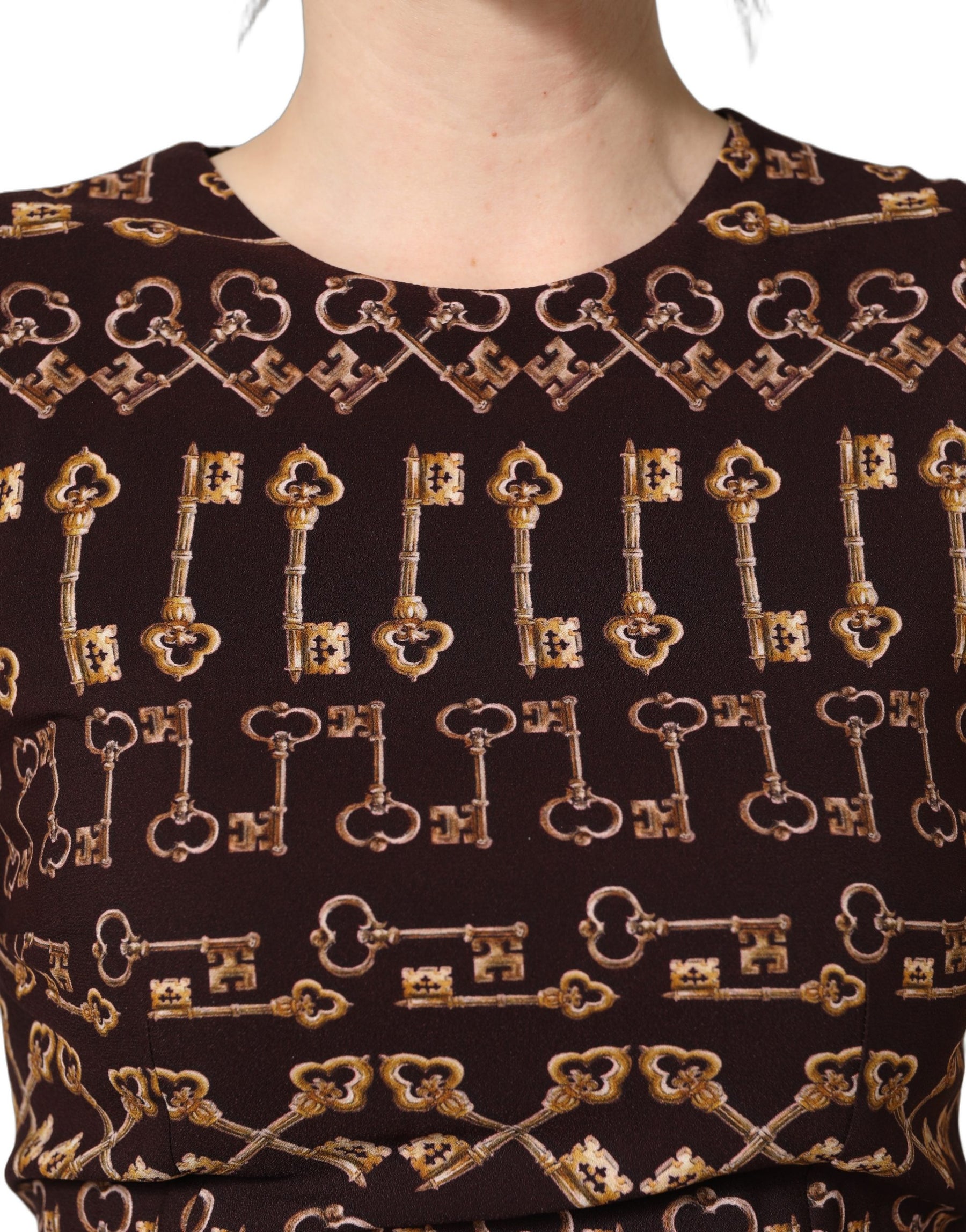 Dolce & Gabbana Brown Keys Fitted Sheath Knee Length Dress | Regal Royce