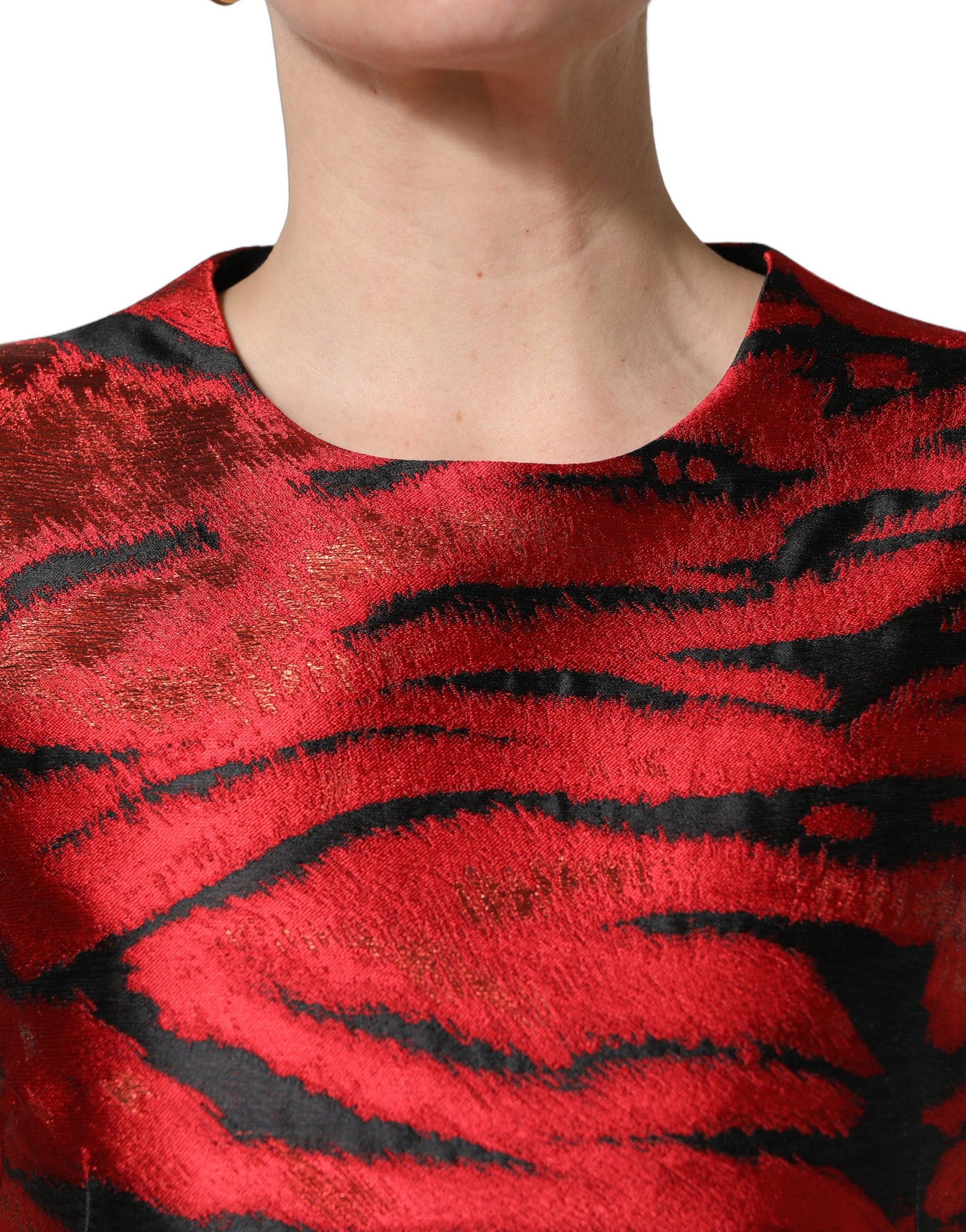 Dolce & Gabbana Red Black Tiger Print Jacquard Flared Dress | Regal Royce