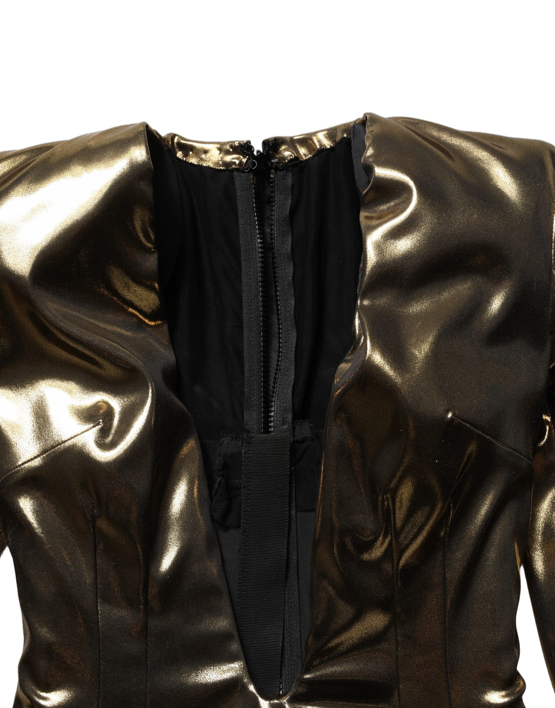 Dolce & Gabbana Gold Plunging Neckline Sheath Mini Dress | Regal Royce