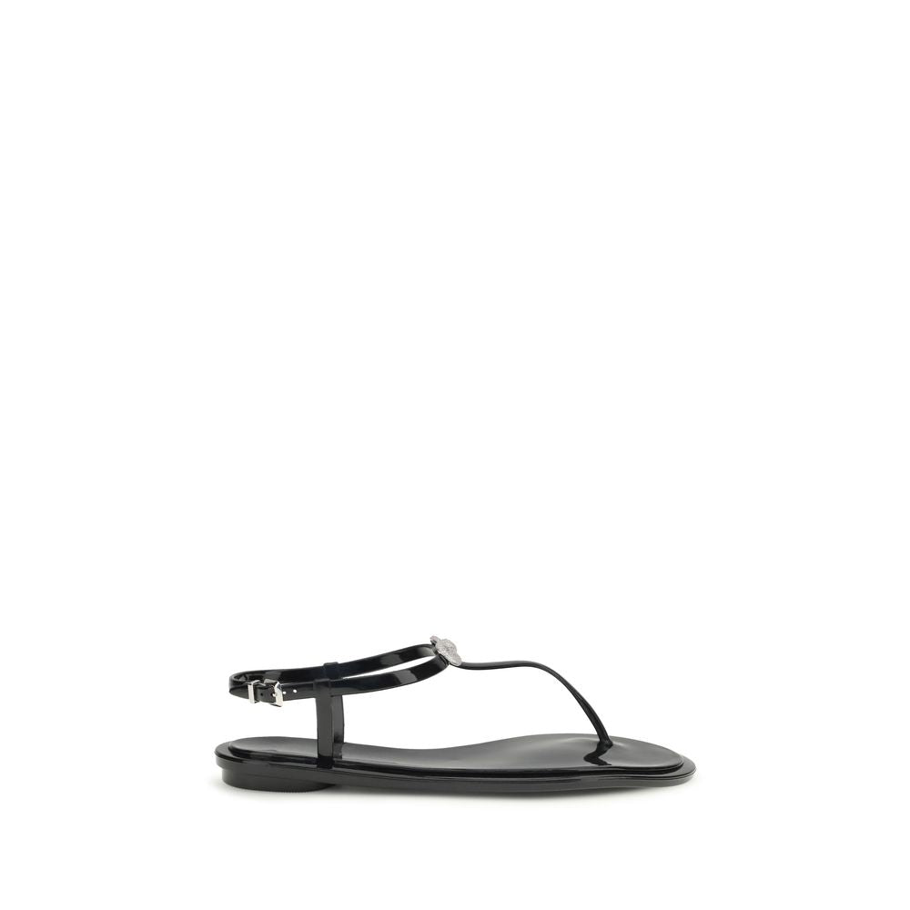 MACH & MACH Black Rubber Flat Sandals | Regal Royce