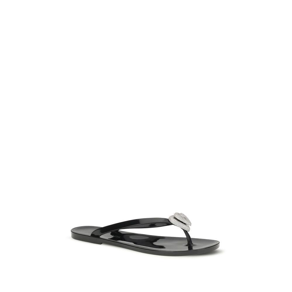 MACH & MACH Black Rubber Flat Sandals | Regal Royce