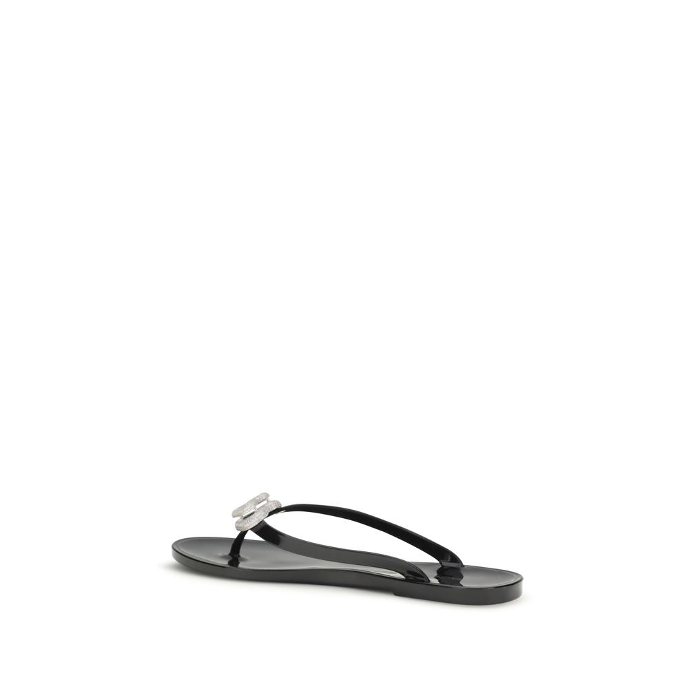 MACH & MACH Black Rubber Flat Sandals | Regal Royce