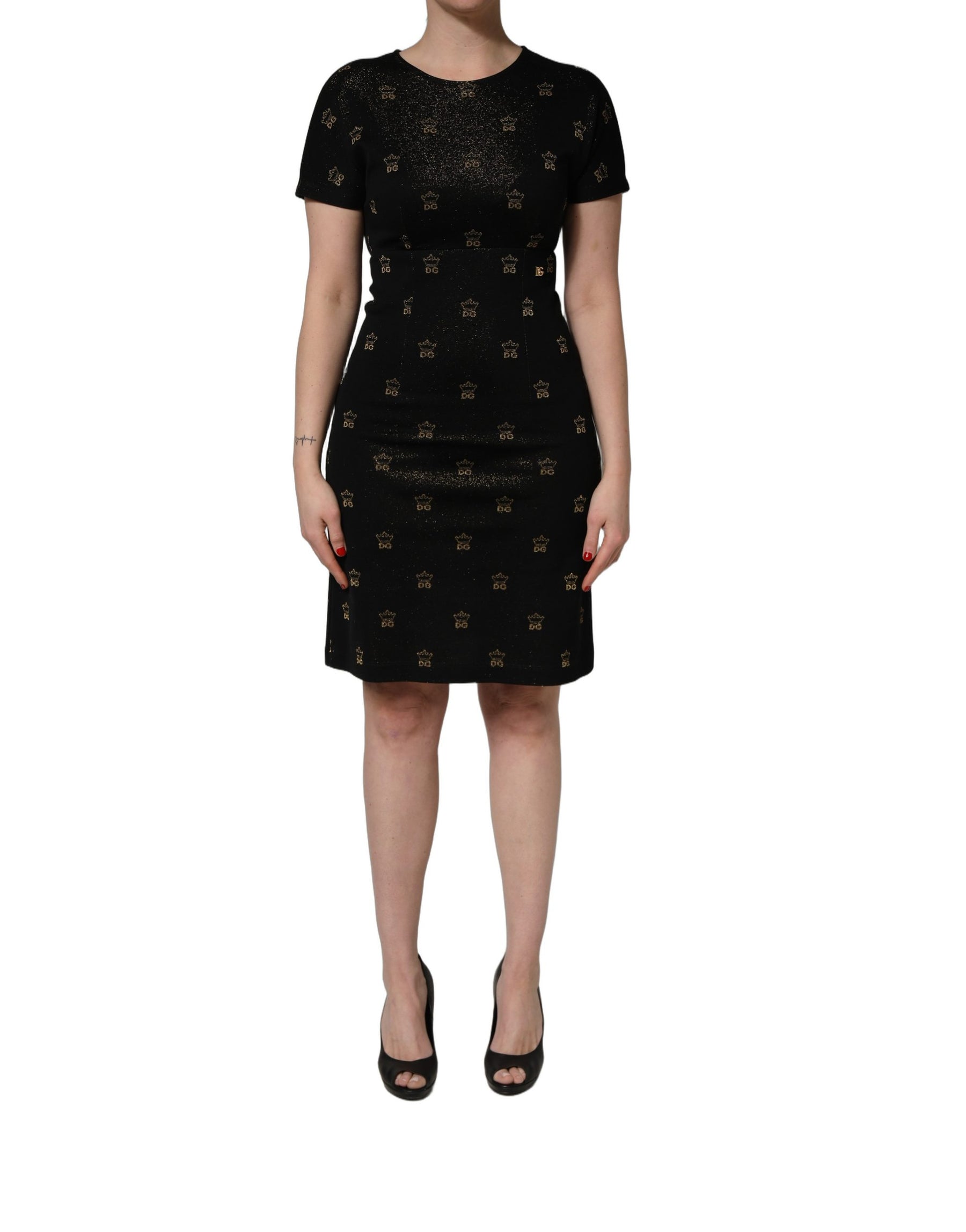 Dolce & Gabbana Black DG Crown Short-Sleeve Sheath Dress | Regal Royce