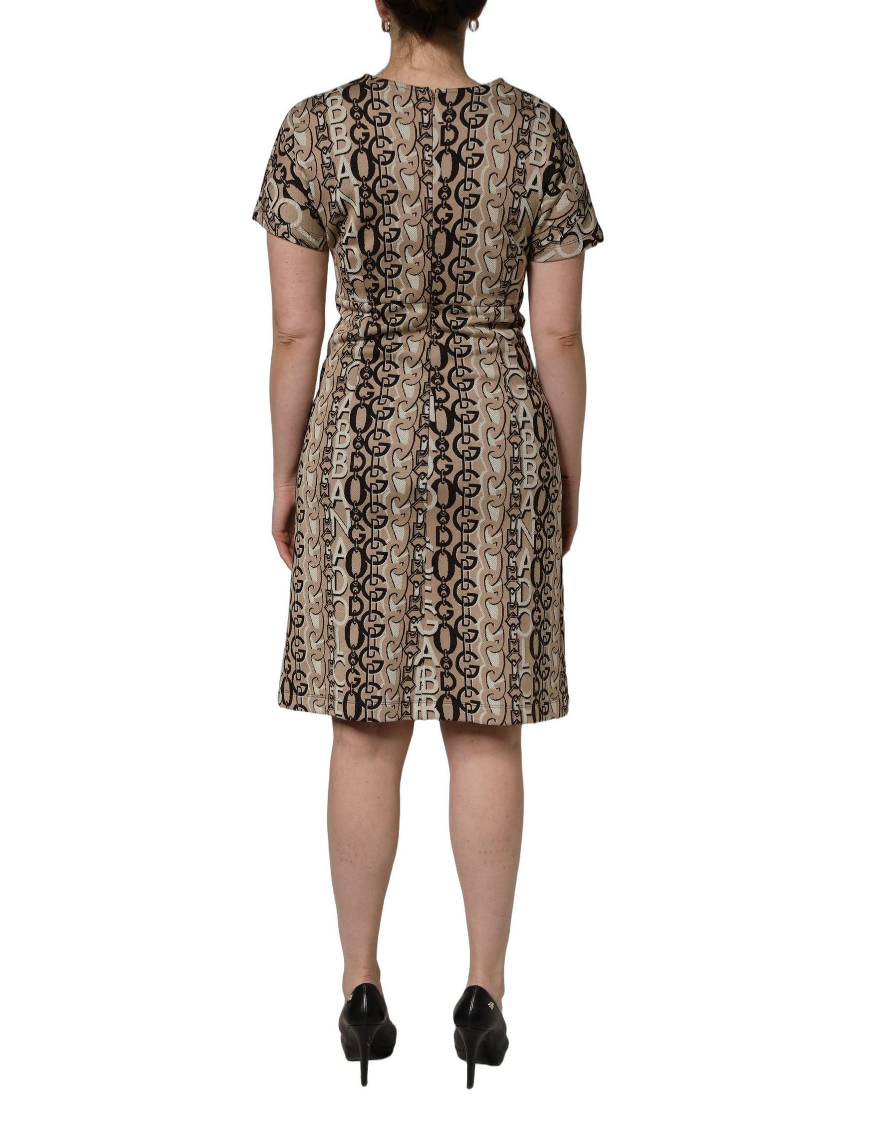 Dolce & Gabbana Brown DG Logo Chain Short-Sleeve Sheath Dress | Regal Royce