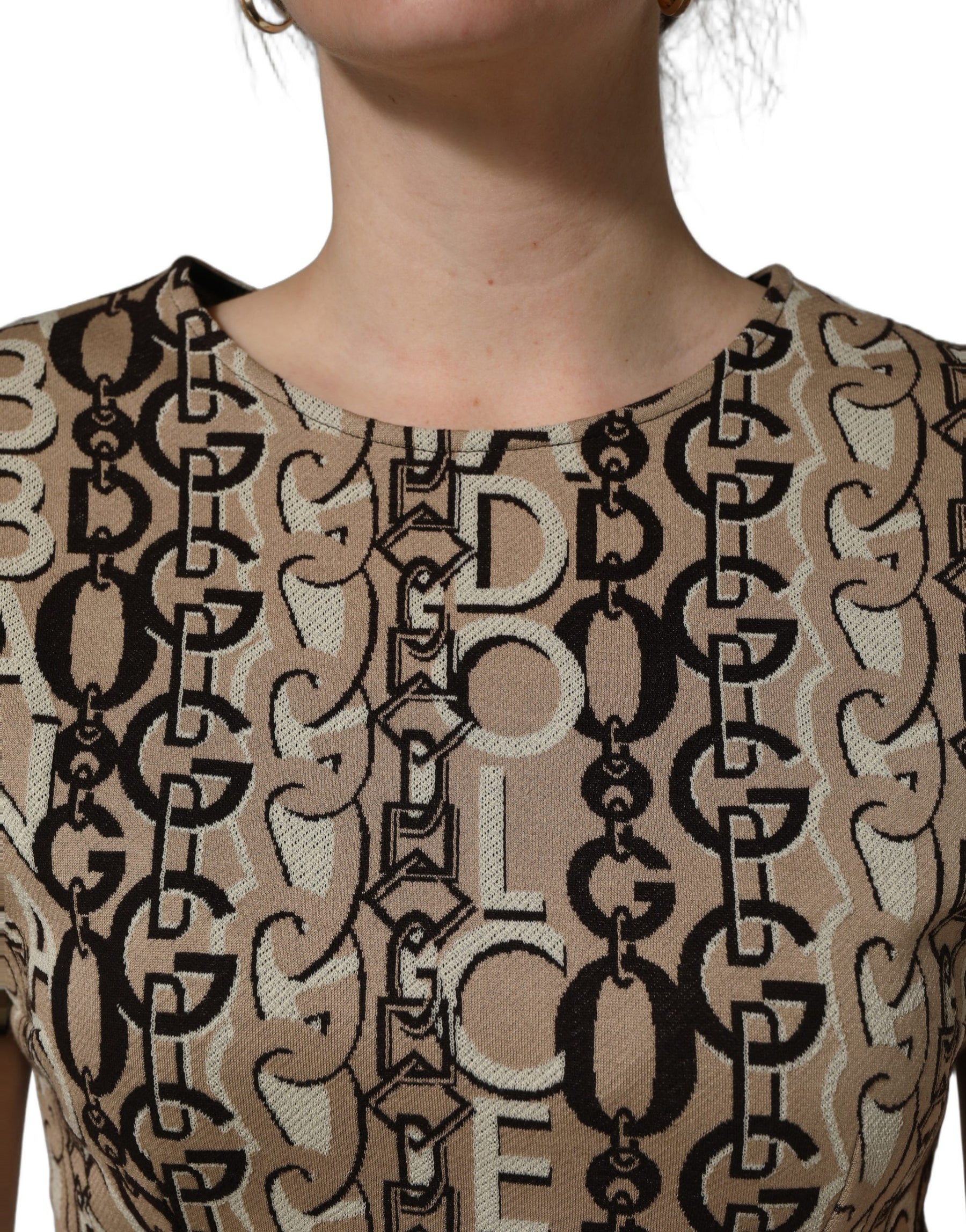 Dolce & Gabbana Brown DG Logo Chain Short-Sleeve Sheath Dress | Regal Royce