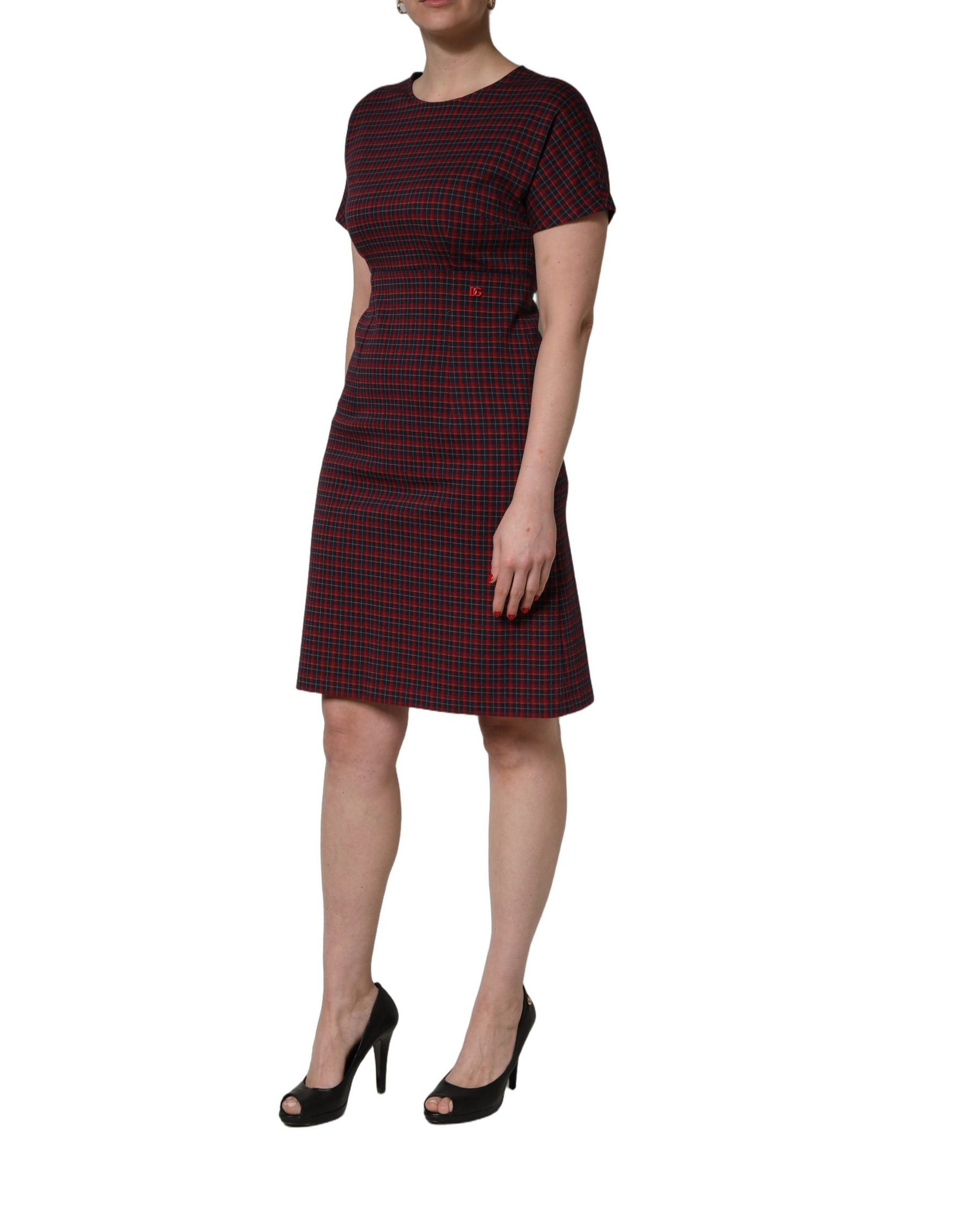 Dolce & Gabbana Red Black Checkered ShortSleeve Sheath Dress | Regal Royce