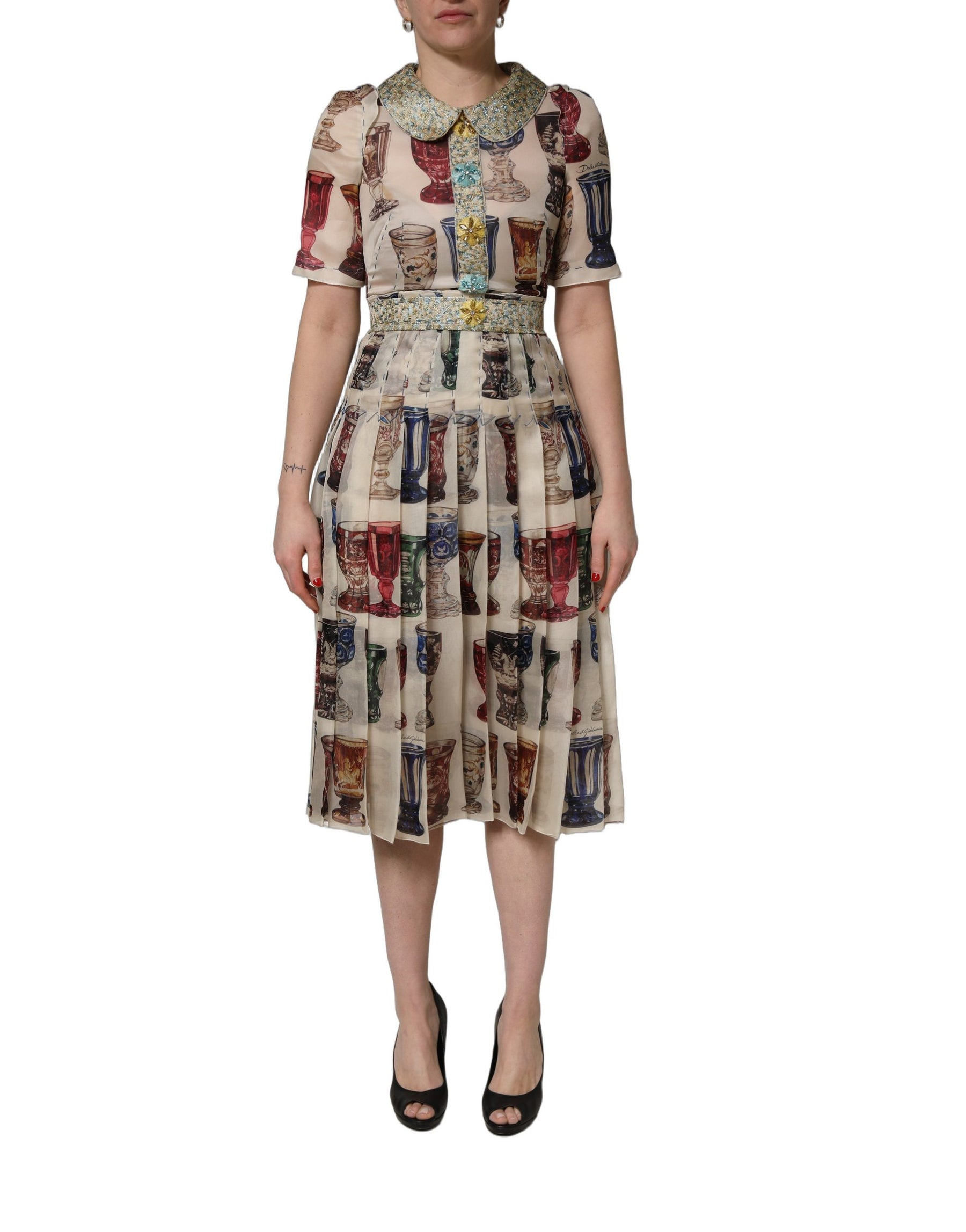 Dolce & Gabbana Multicolor Vintage Glassware Midi Dress | Regal Royce