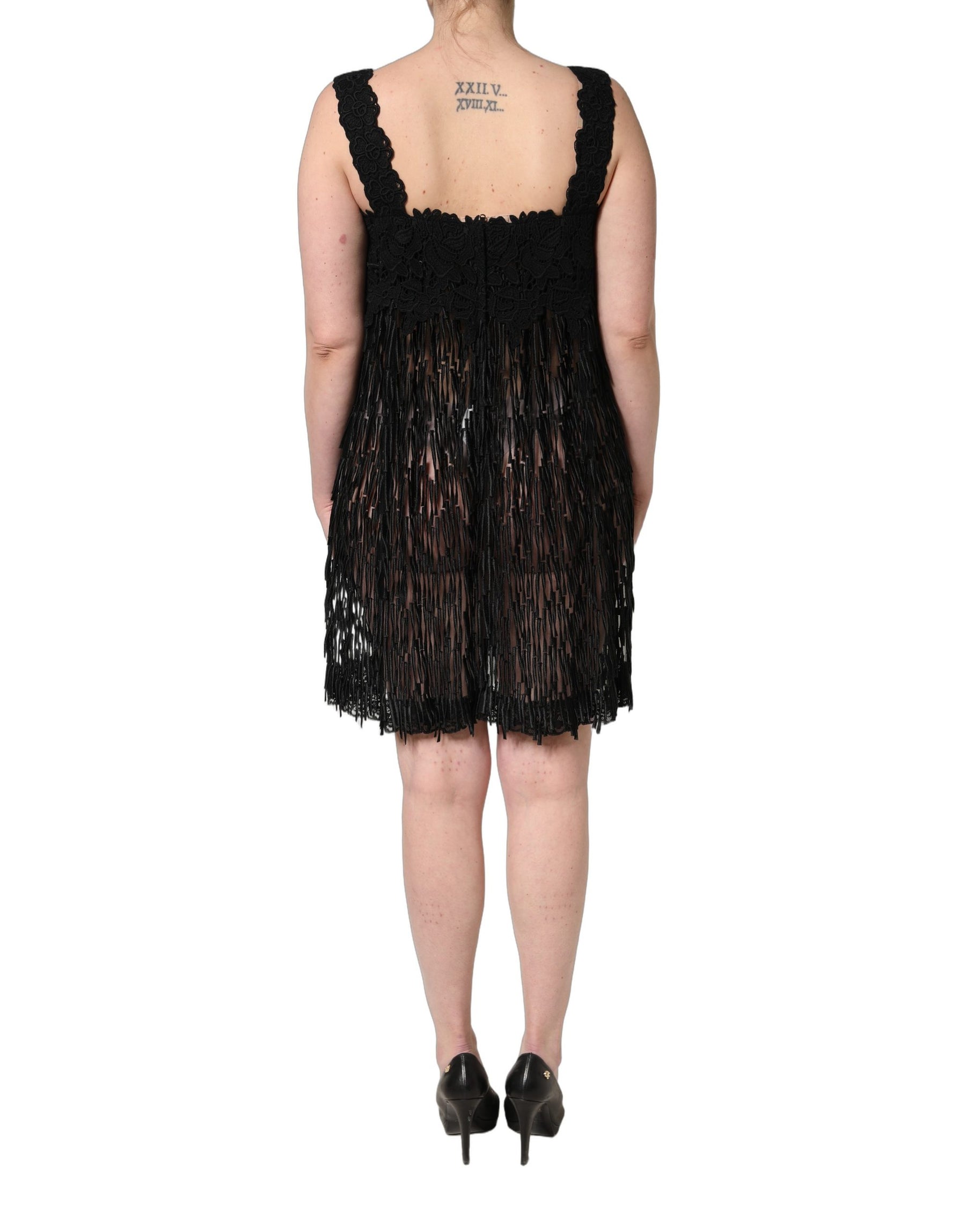 Dolce & Gabbana Black Viscose Fringed Sleeveless Mini Dress | Regal Royce
