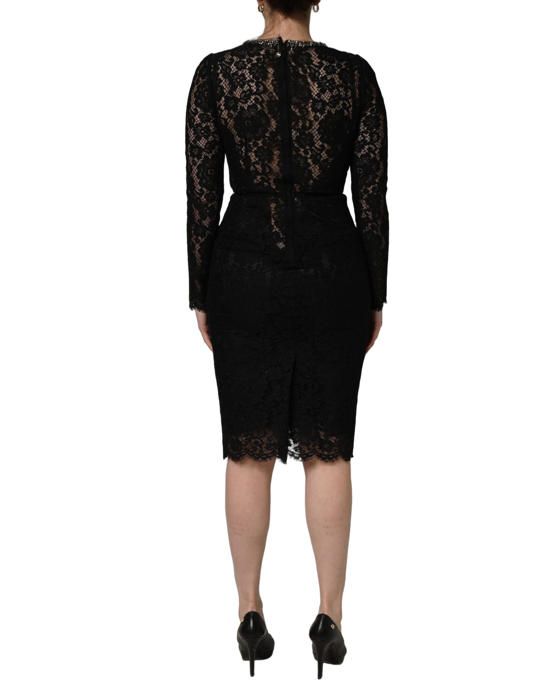 Dolce & Gabbana Black Crystal Embellished Sheath Midi Dress | Regal Royce