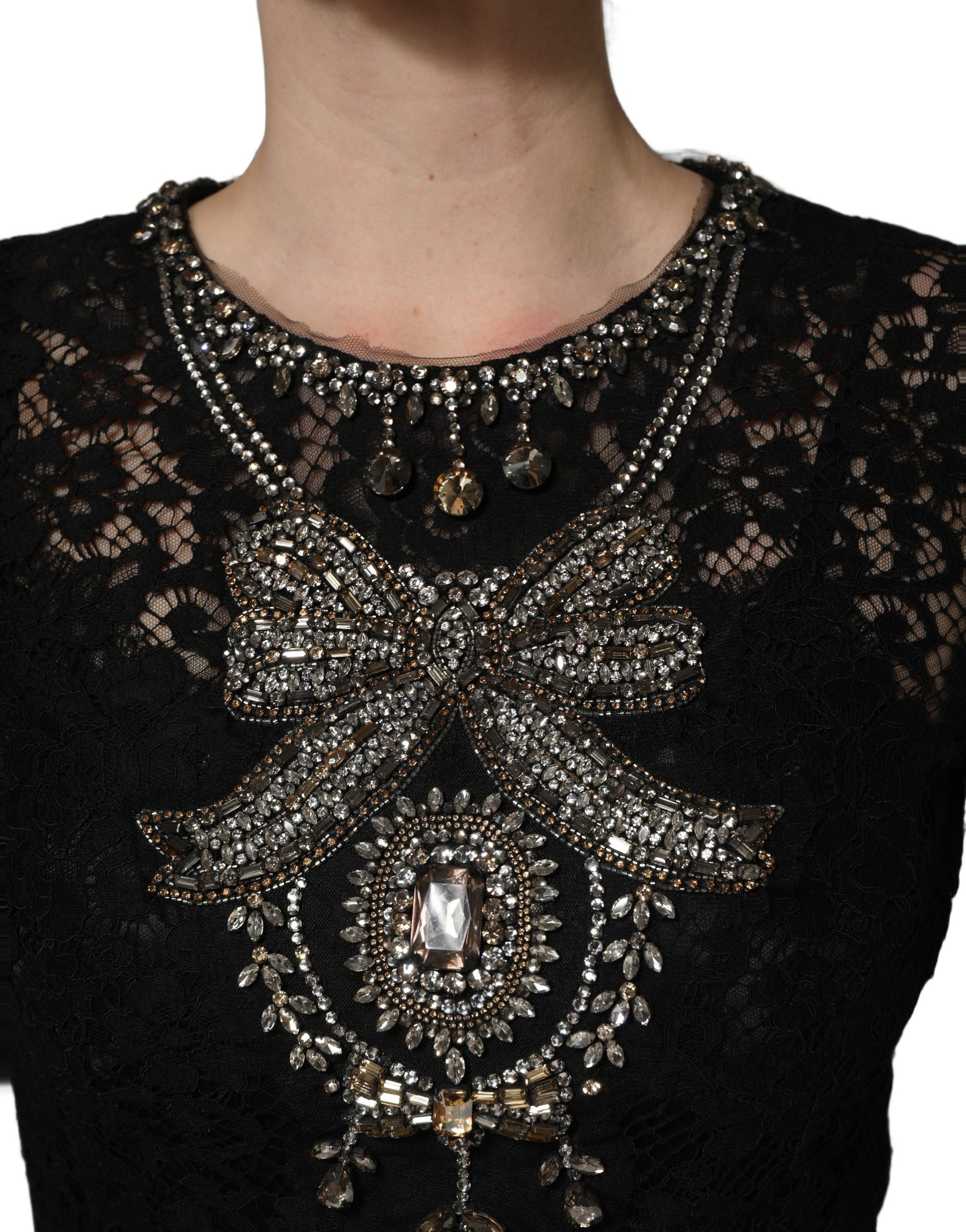Dolce & Gabbana Black Crystal Embellished Sheath Midi Dress | Regal Royce