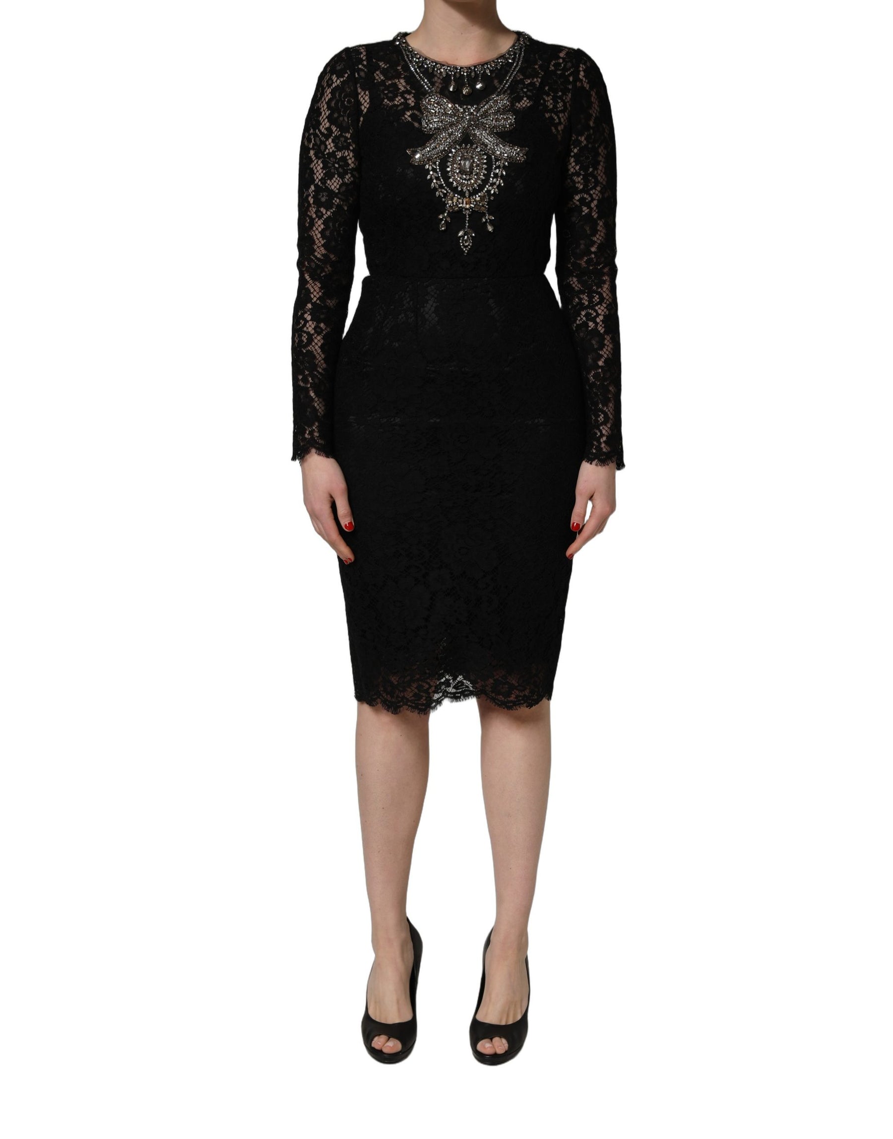 Dolce & Gabbana Black Crystal Embellished Sheath Midi Dress | Regal Royce