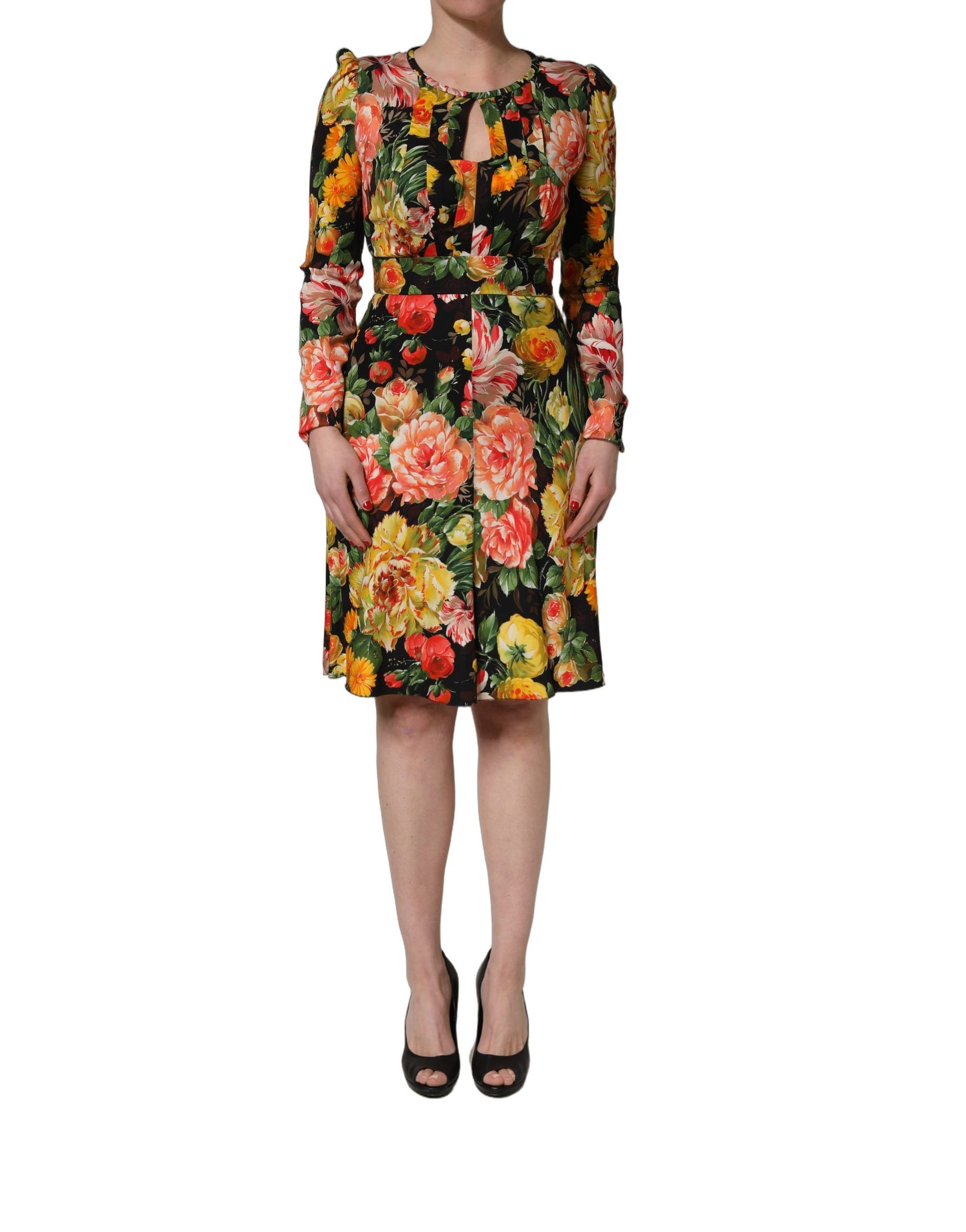 Dolce & Gabbana Multicolor Floral Print LongSleeve Midi Dress | Regal Royce