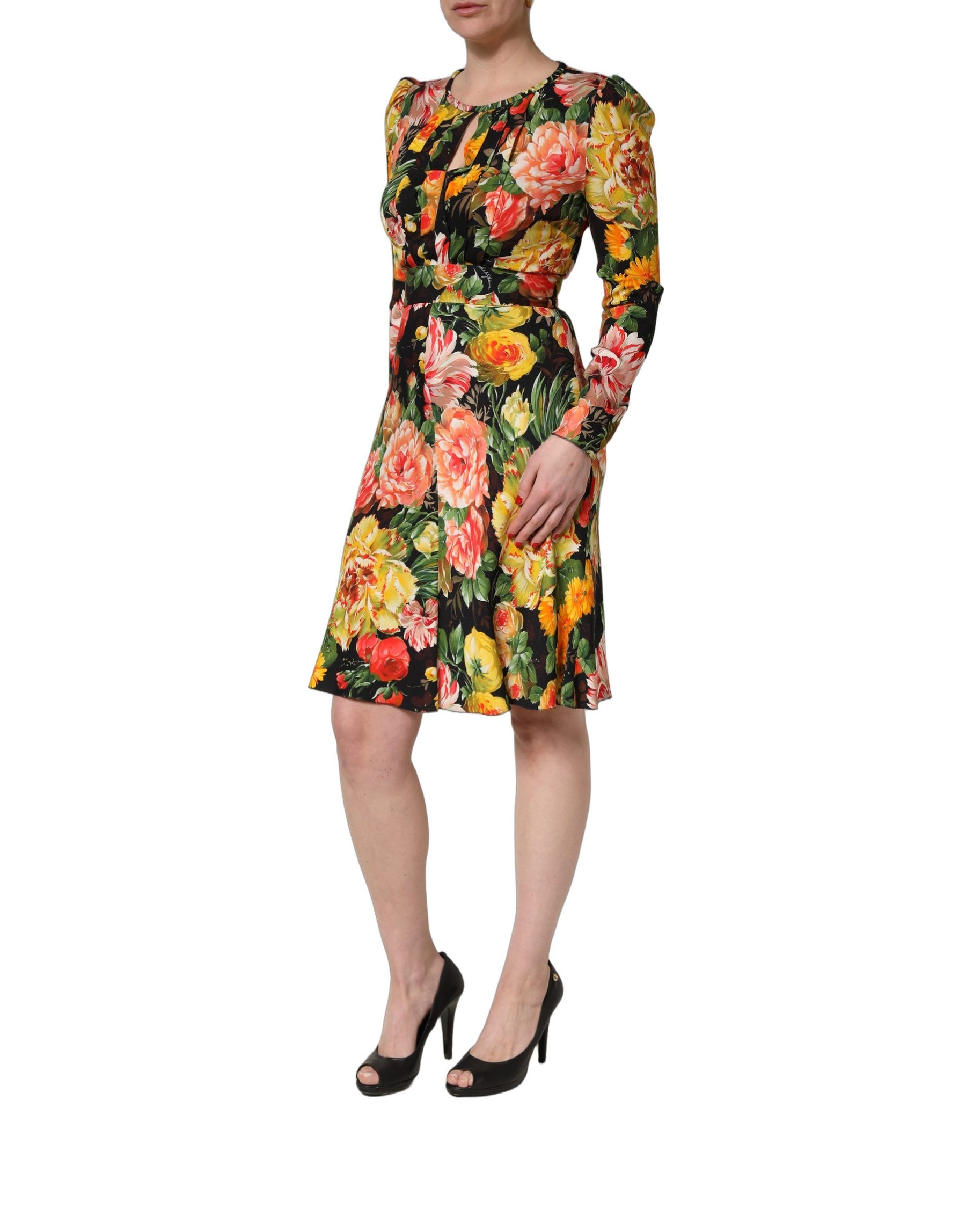 Dolce & Gabbana Multicolor Floral Print LongSleeve Midi Dress | Regal Royce