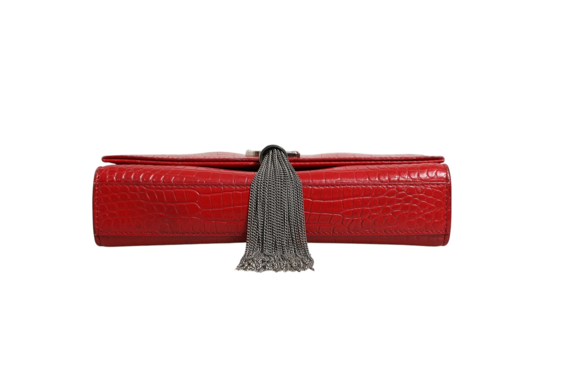 Saint Laurent Kate Tassel Chain Bag in Red Crocodile Embossed Leather | Regal Royce