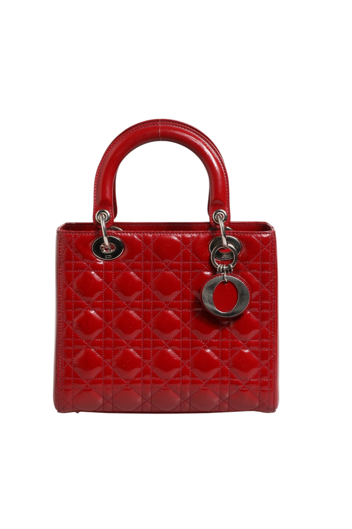 Christian Dior Cherry Red Patent Leather Cannage Quilting Small Lady Dior Bag | Regal Royce