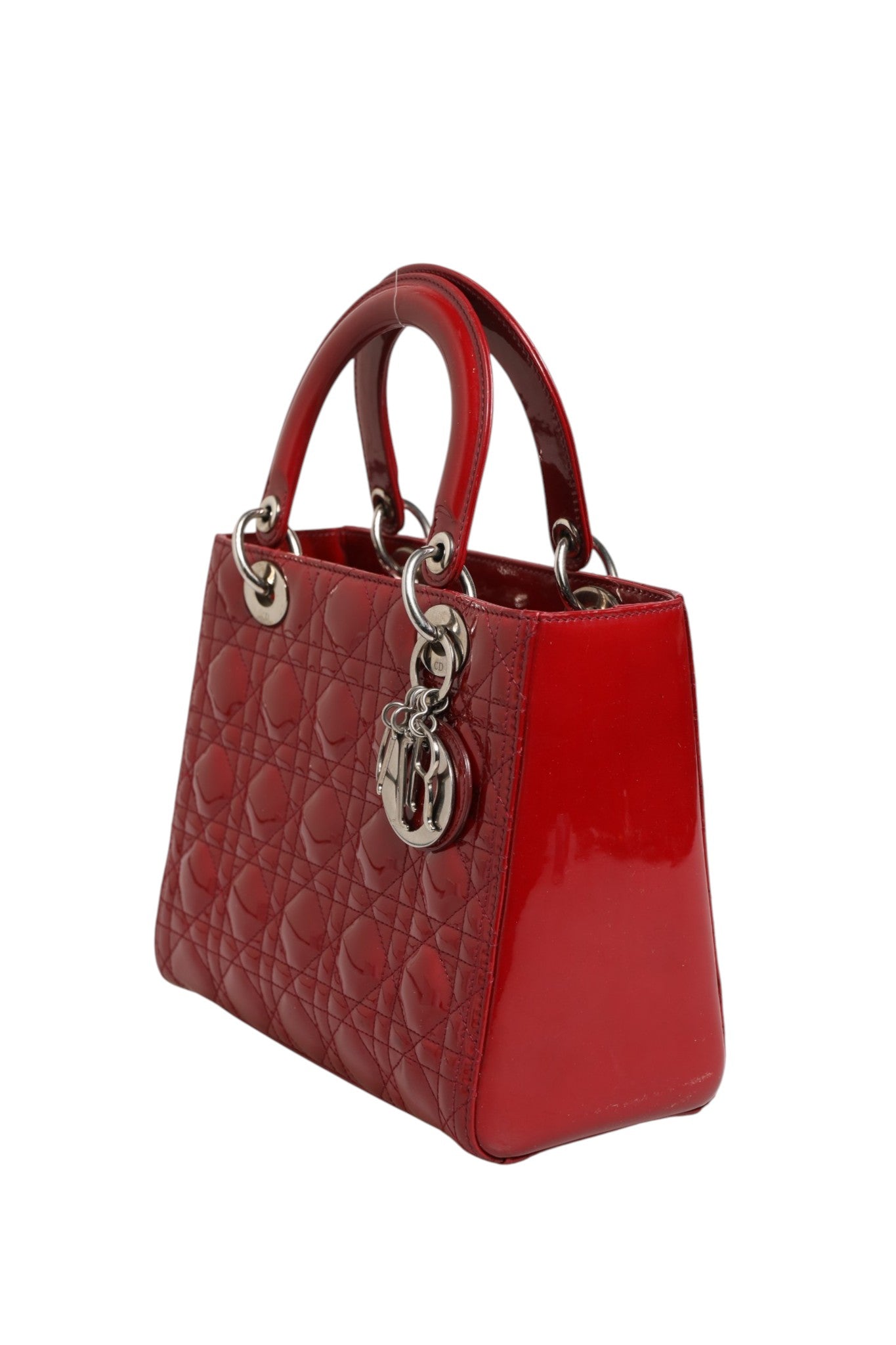 Christian Dior Cherry Red Patent Leather Cannage Quilting Small Lady Dior Bag | Regal Royce