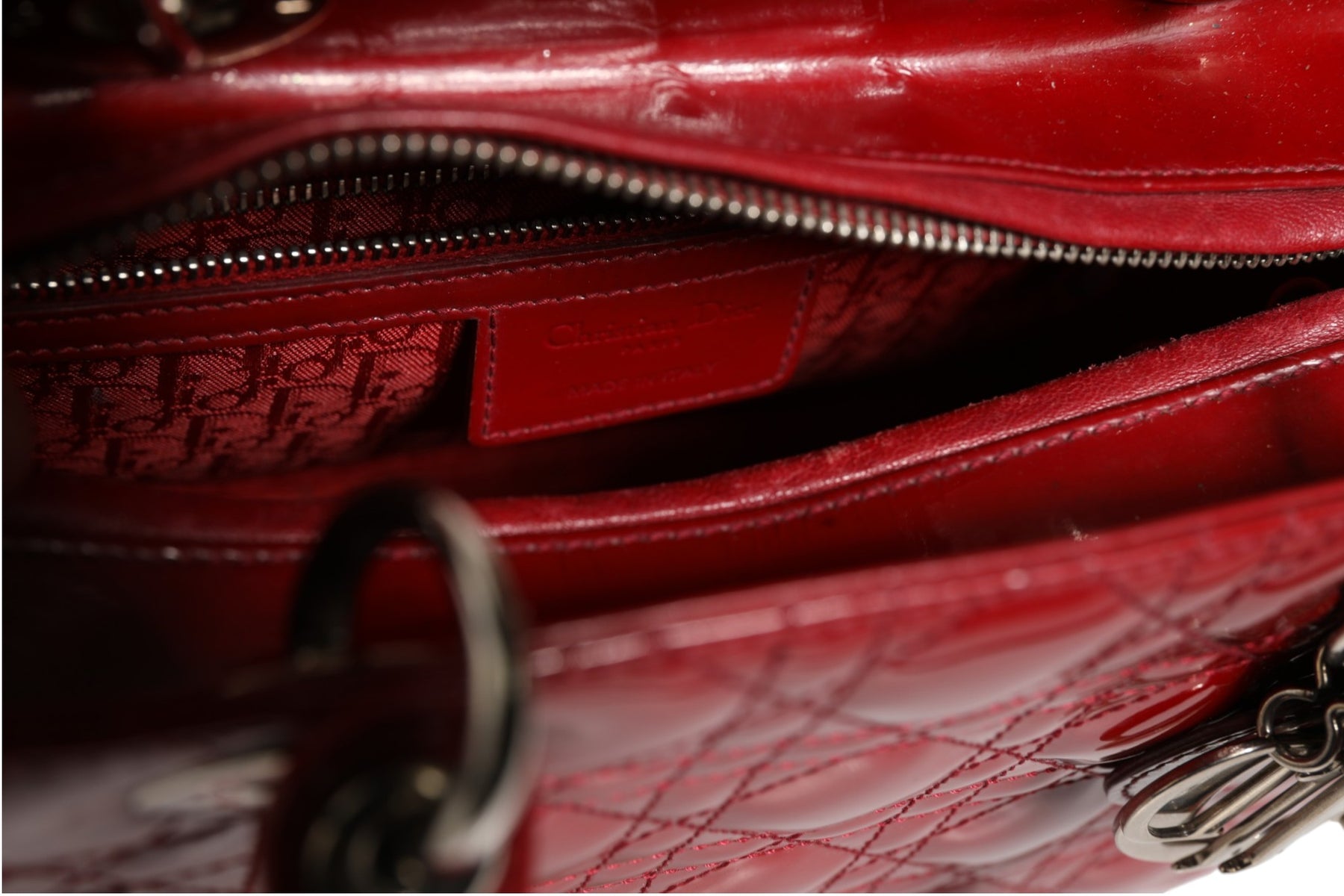 Christian Dior Cherry Red Patent Leather Cannage Quilting Small Lady Dior Bag | Regal Royce
