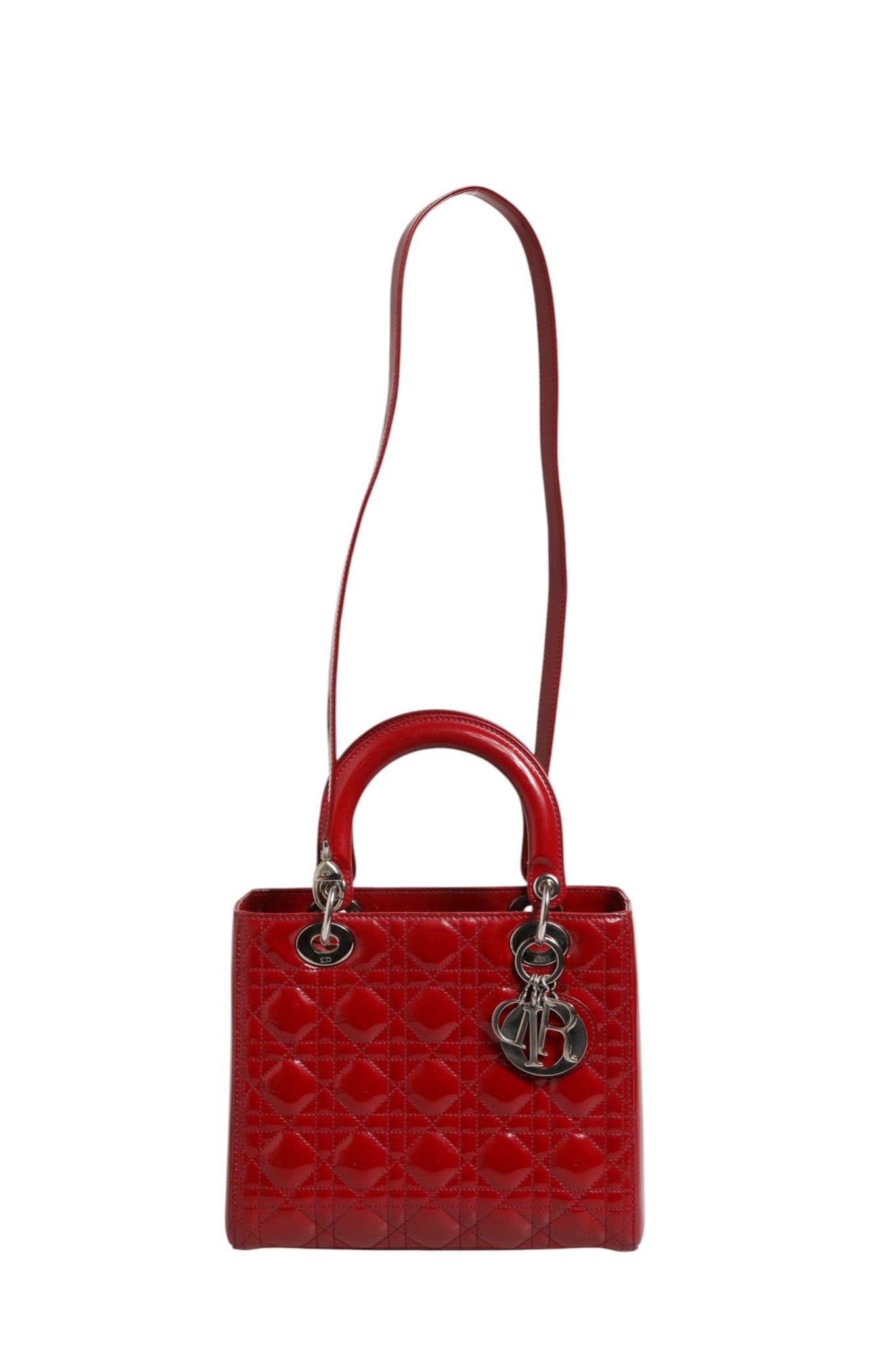 Christian Dior Cherry Red Patent Leather Cannage Quilting Small Lady Dior Bag | Regal Royce