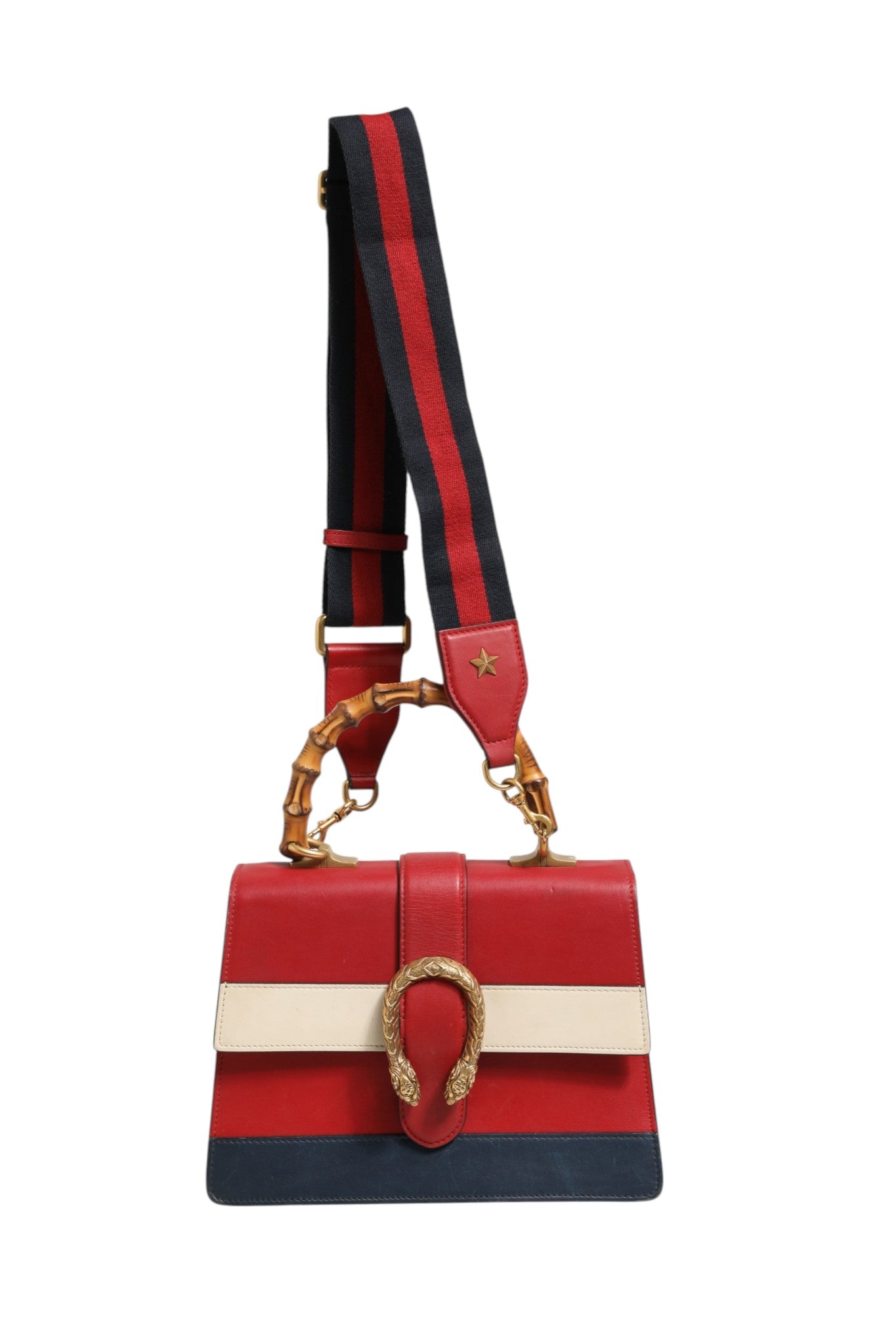 Gucci Dionysus Bamboo Medium Top Handle Bag White Blue Red | Regal Royce