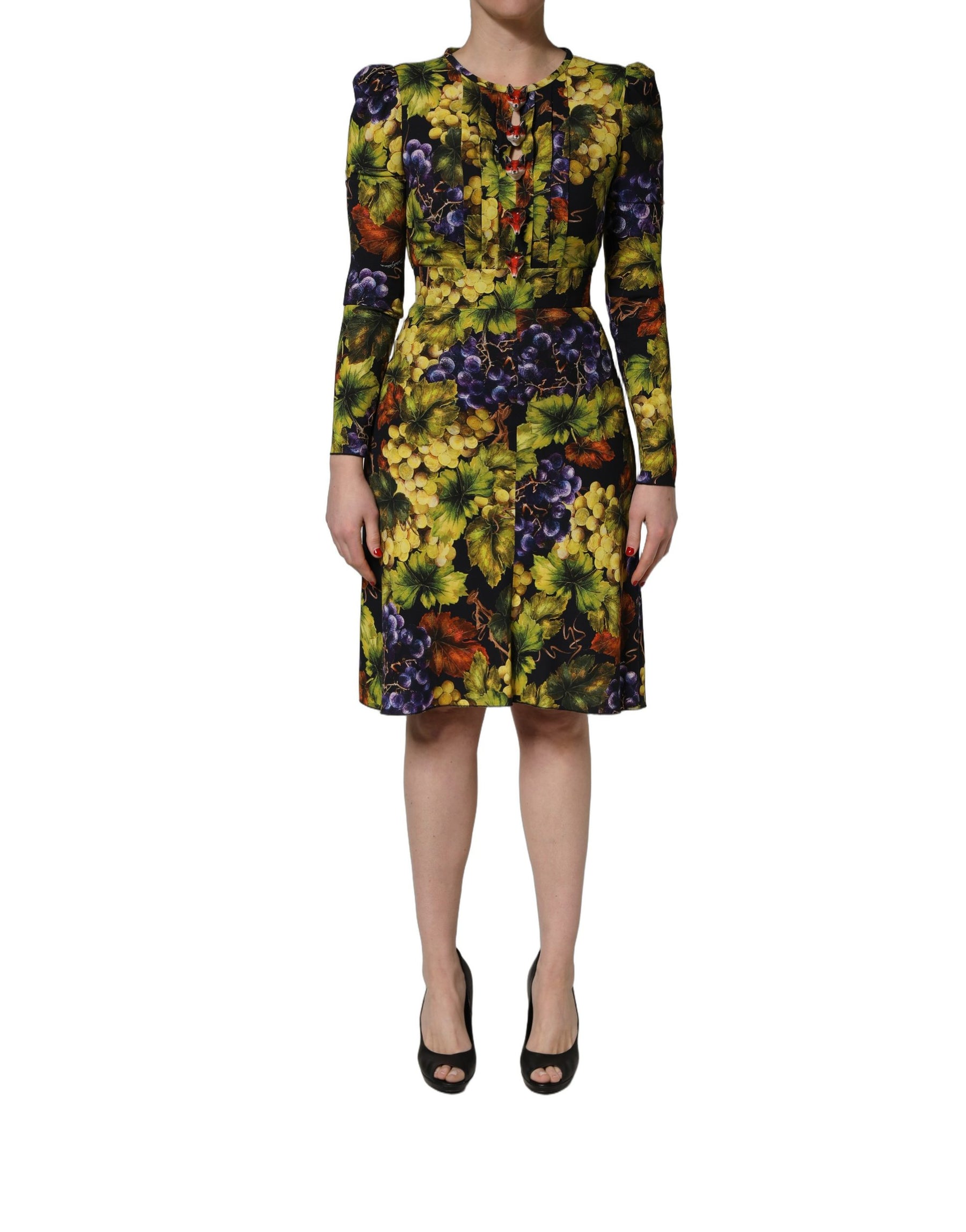 Dolce & Gabbana Multicolor Grape Print LongSleeve Midi Dress | Regal Royce