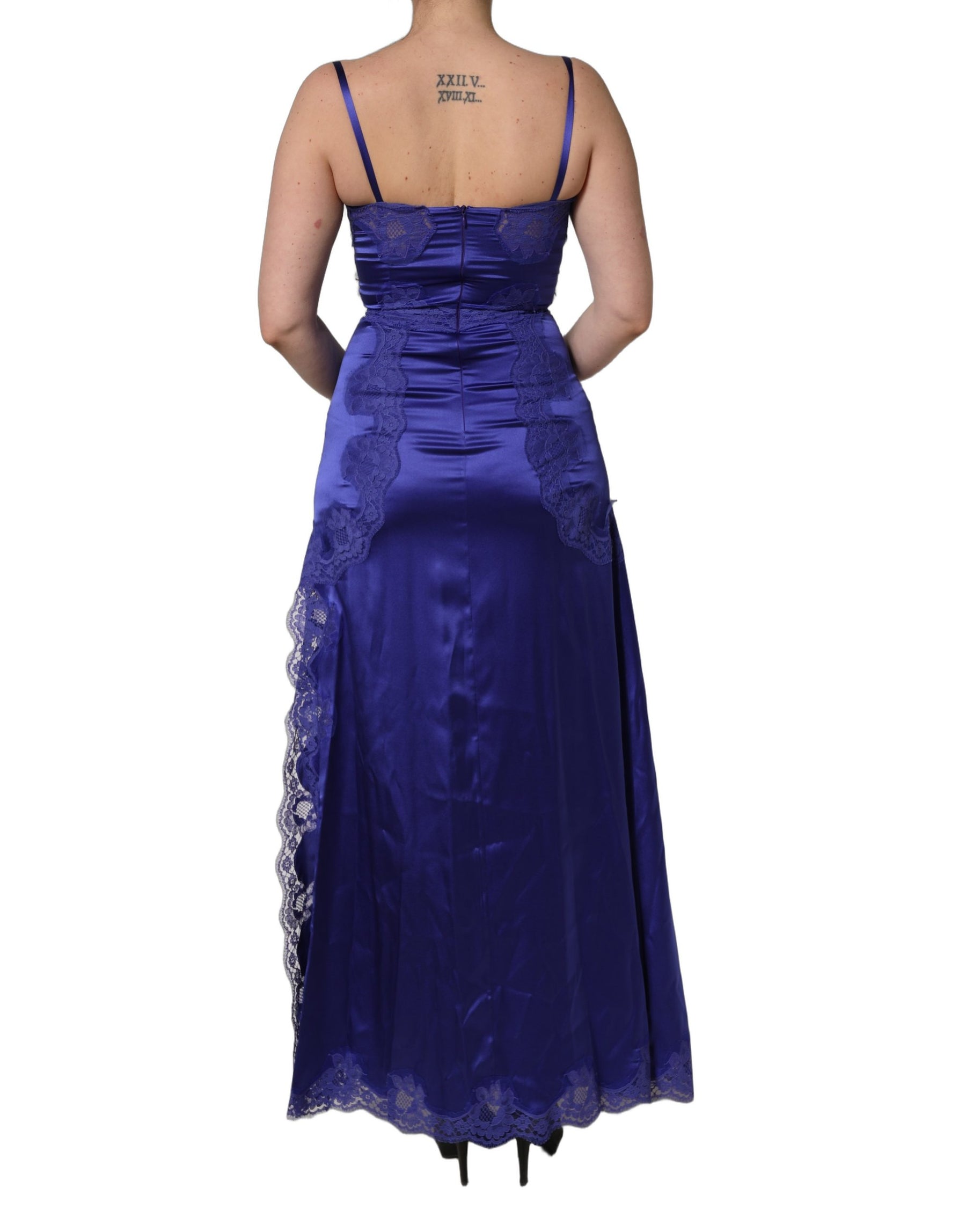 Dolce & Gabbana Blue Sleeveless Lace Trim A-line Gown Dress | Regal Royce