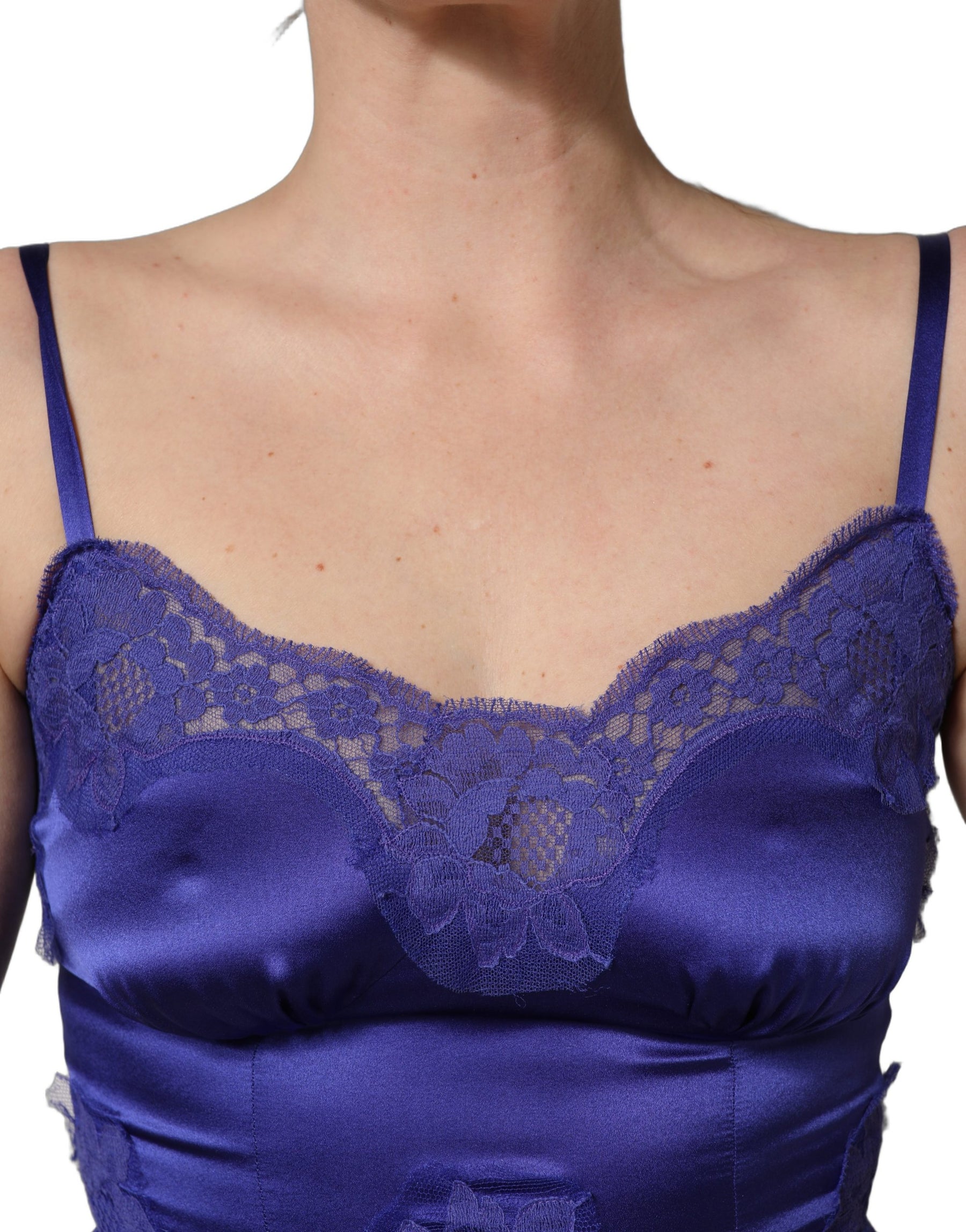 Dolce & Gabbana Blue Sleeveless Lace Trim A-line Gown Dress | Regal Royce
