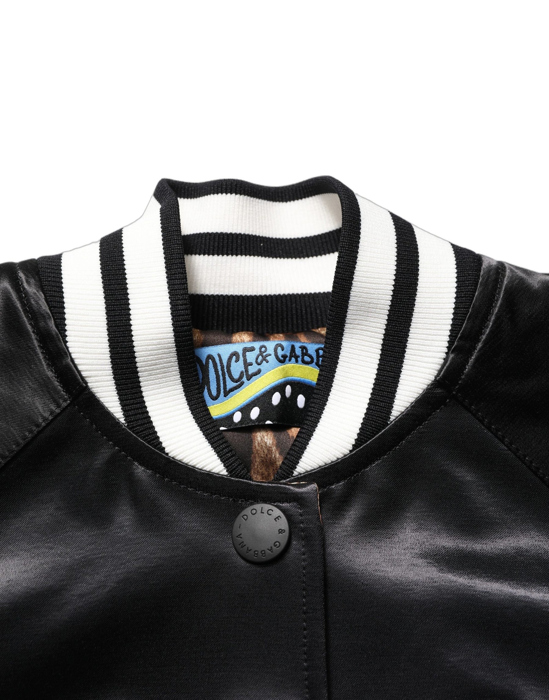Dolce & Gabbana Black Satin Floral Embroidery Bomber Jacket | Regal Royce