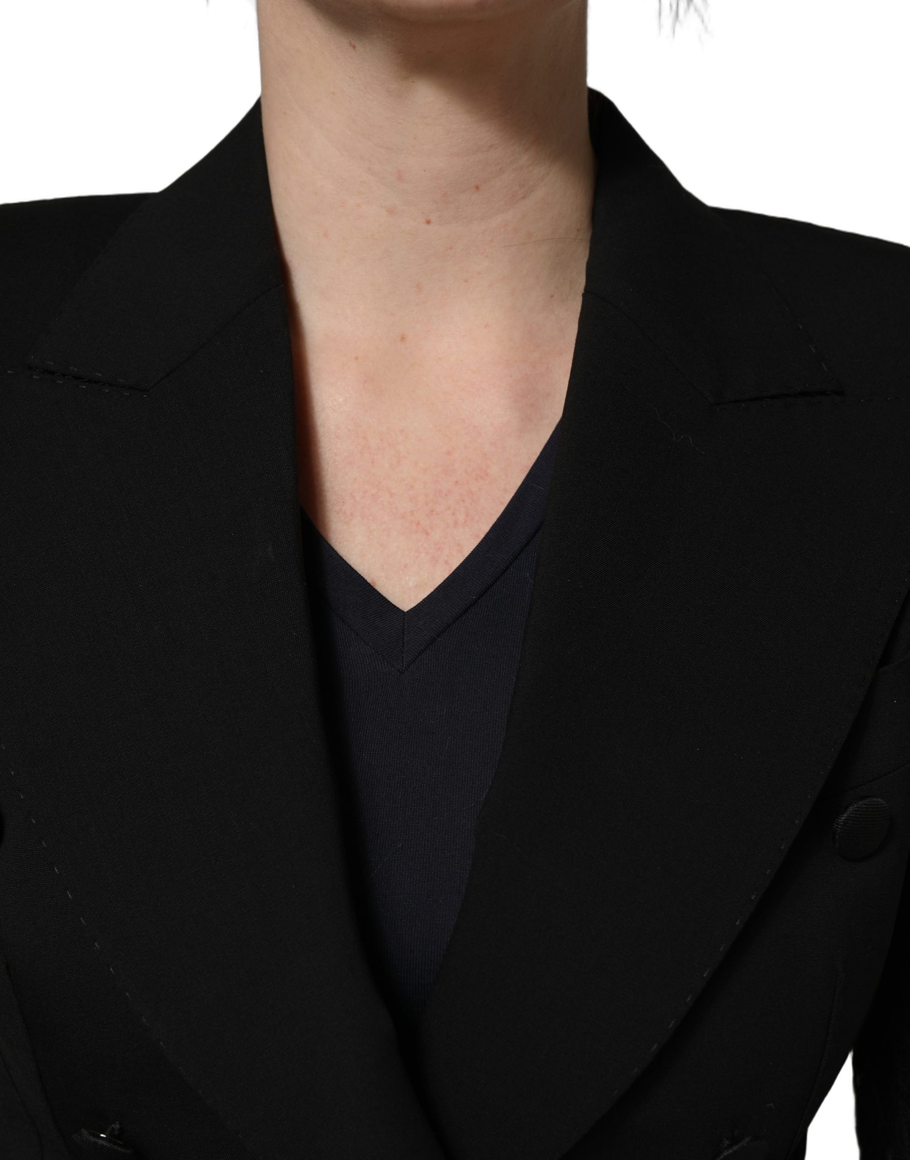 Dolce & Gabbana Black Wool DoubleBreasted Lace Sleeve Jacket | Regal Royce
