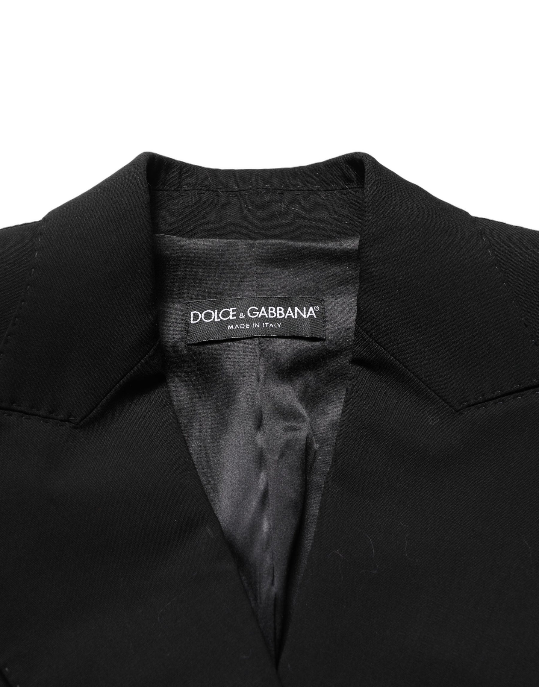 Dolce & Gabbana Black Wool DoubleBreasted Lace Sleeve Jacket | Regal Royce