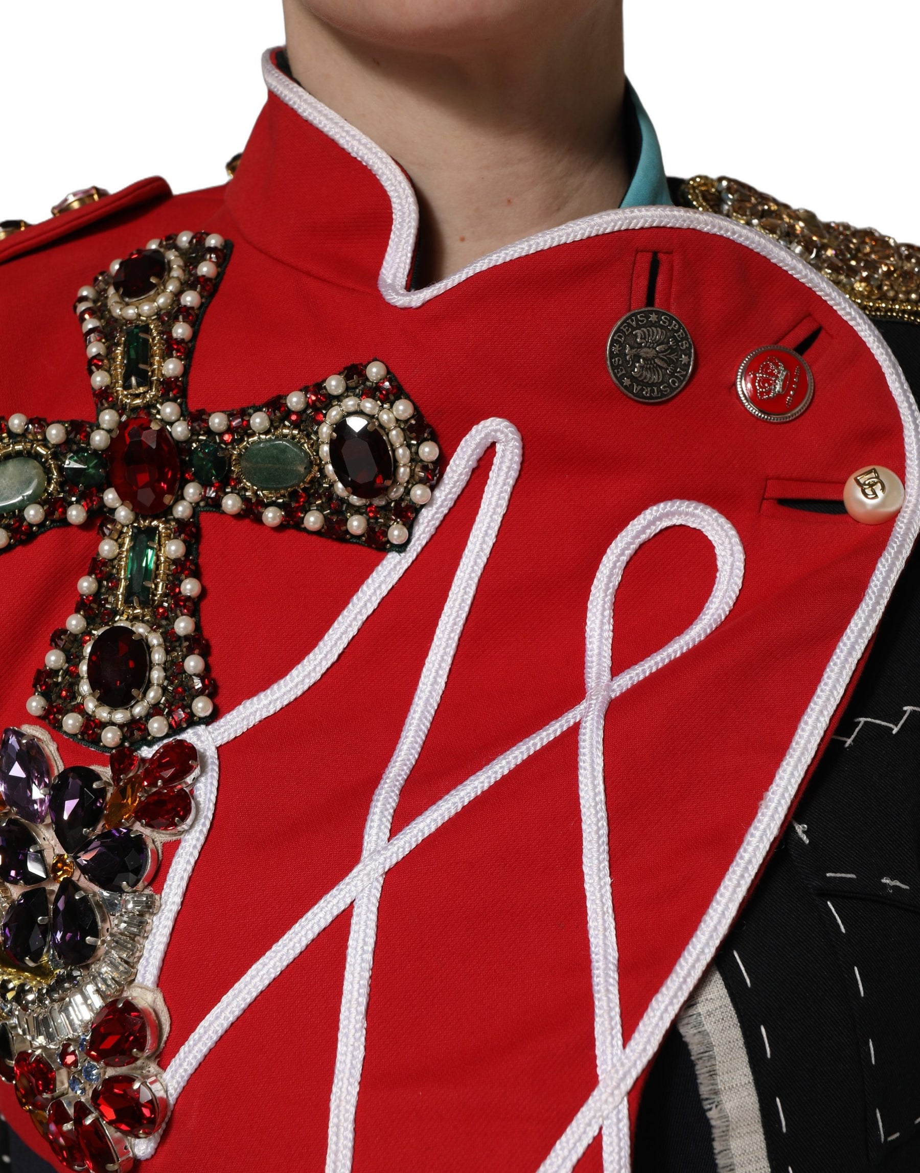 Dolce & Gabbana Multicolor Asymmetrical Ornate Jewel Cropped Jacket | Regal Royce
