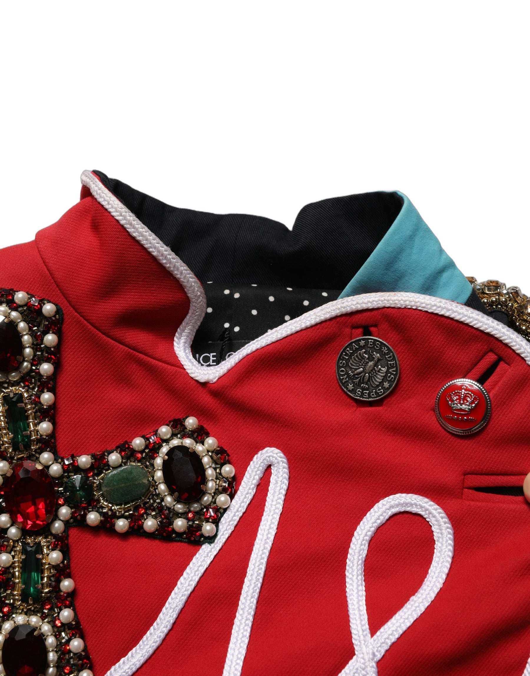 Dolce & Gabbana Multicolor Asymmetrical Ornate Jewel Cropped Jacket | Regal Royce