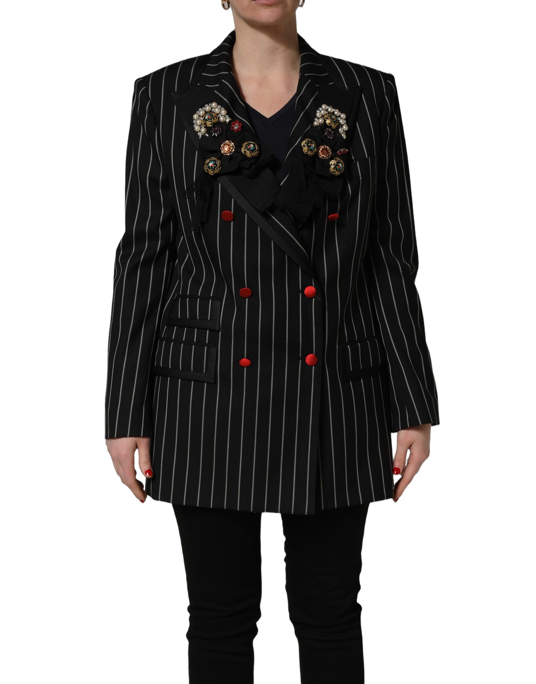 Dolce & Gabbana Black Stripe Double-Breasted Blazer Jacket | Regal Royce