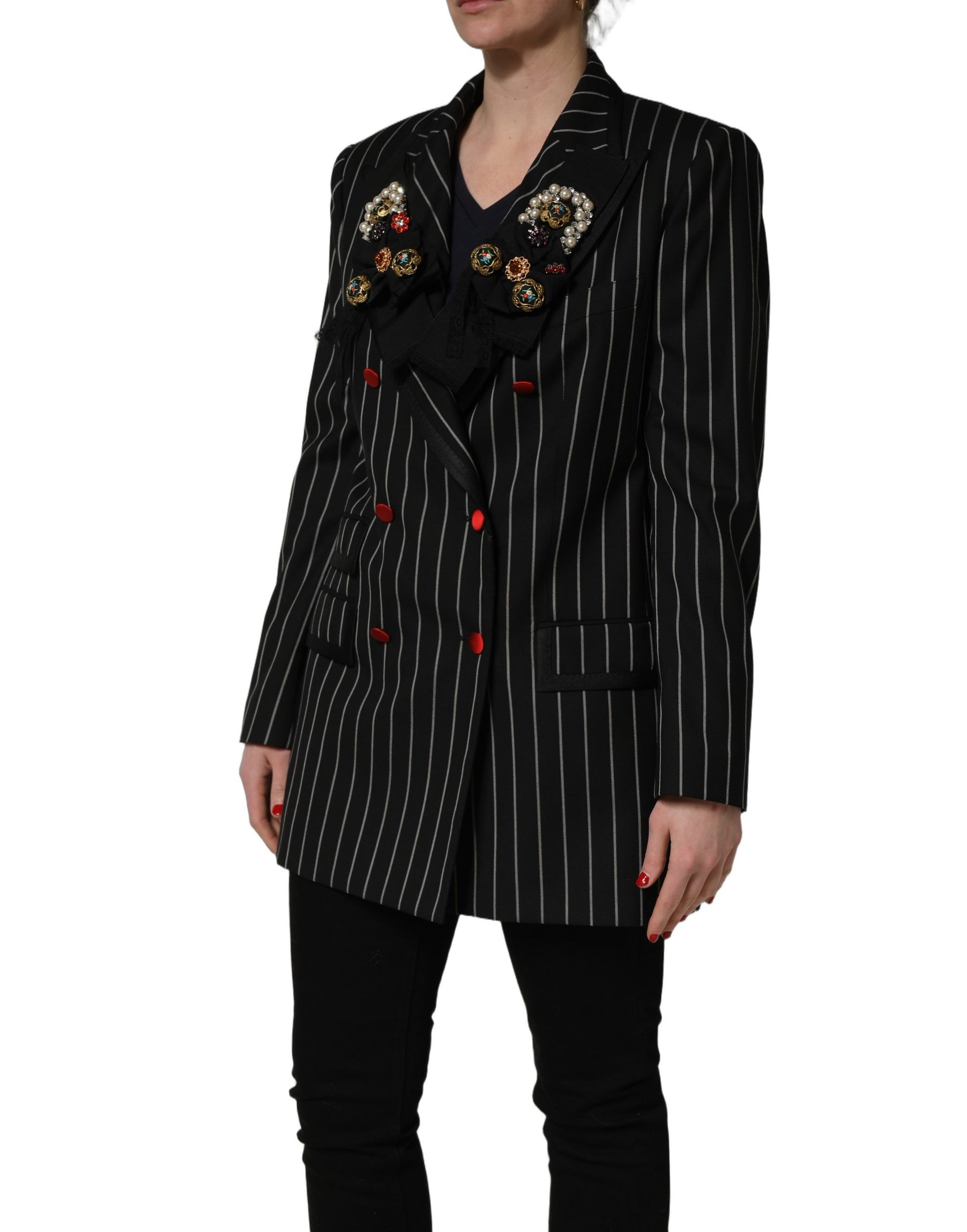 Dolce & Gabbana Black Stripe Double-Breasted Blazer Jacket | Regal Royce