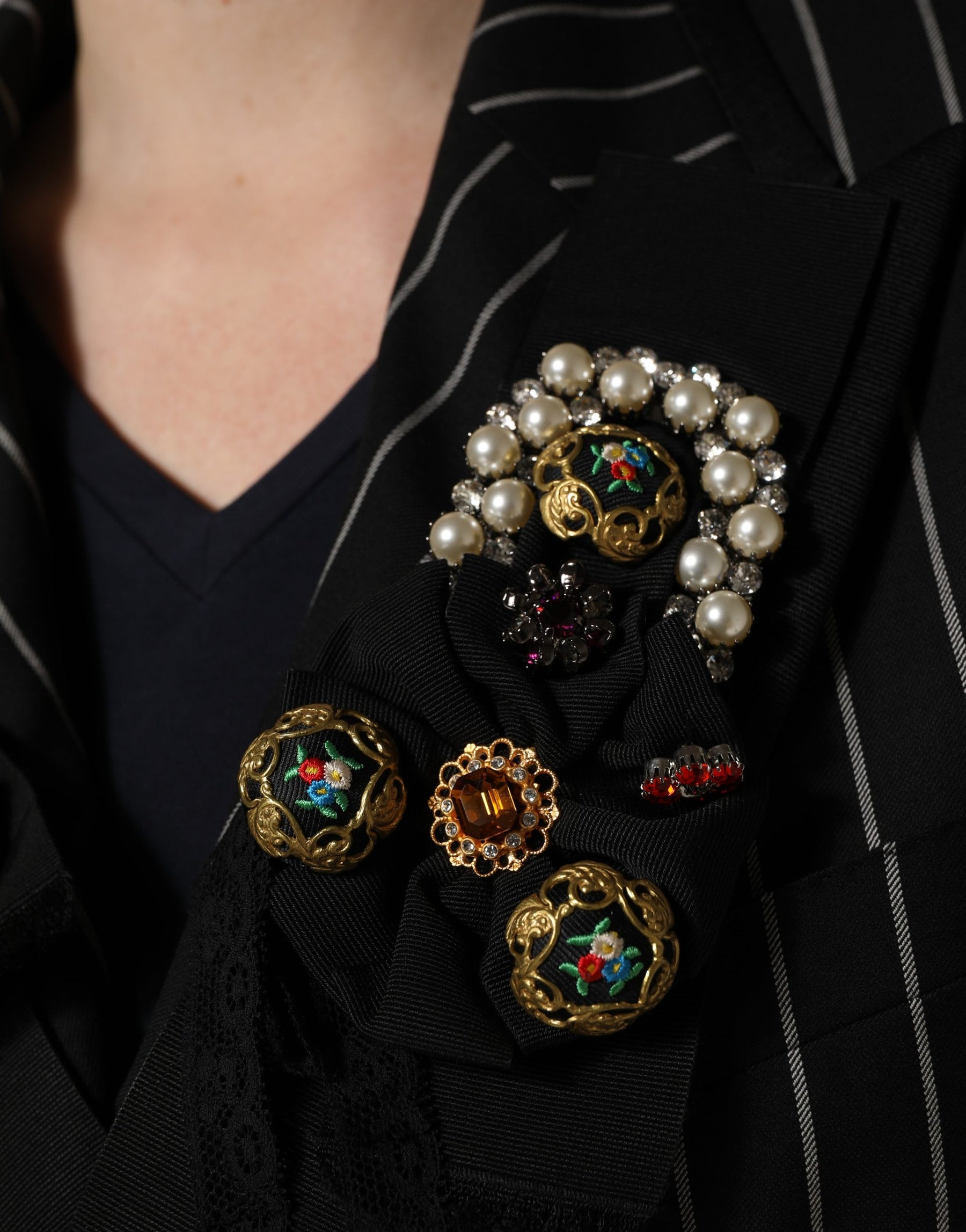 Dolce & Gabbana Black Stripe Double-Breasted Blazer Jacket | Regal Royce