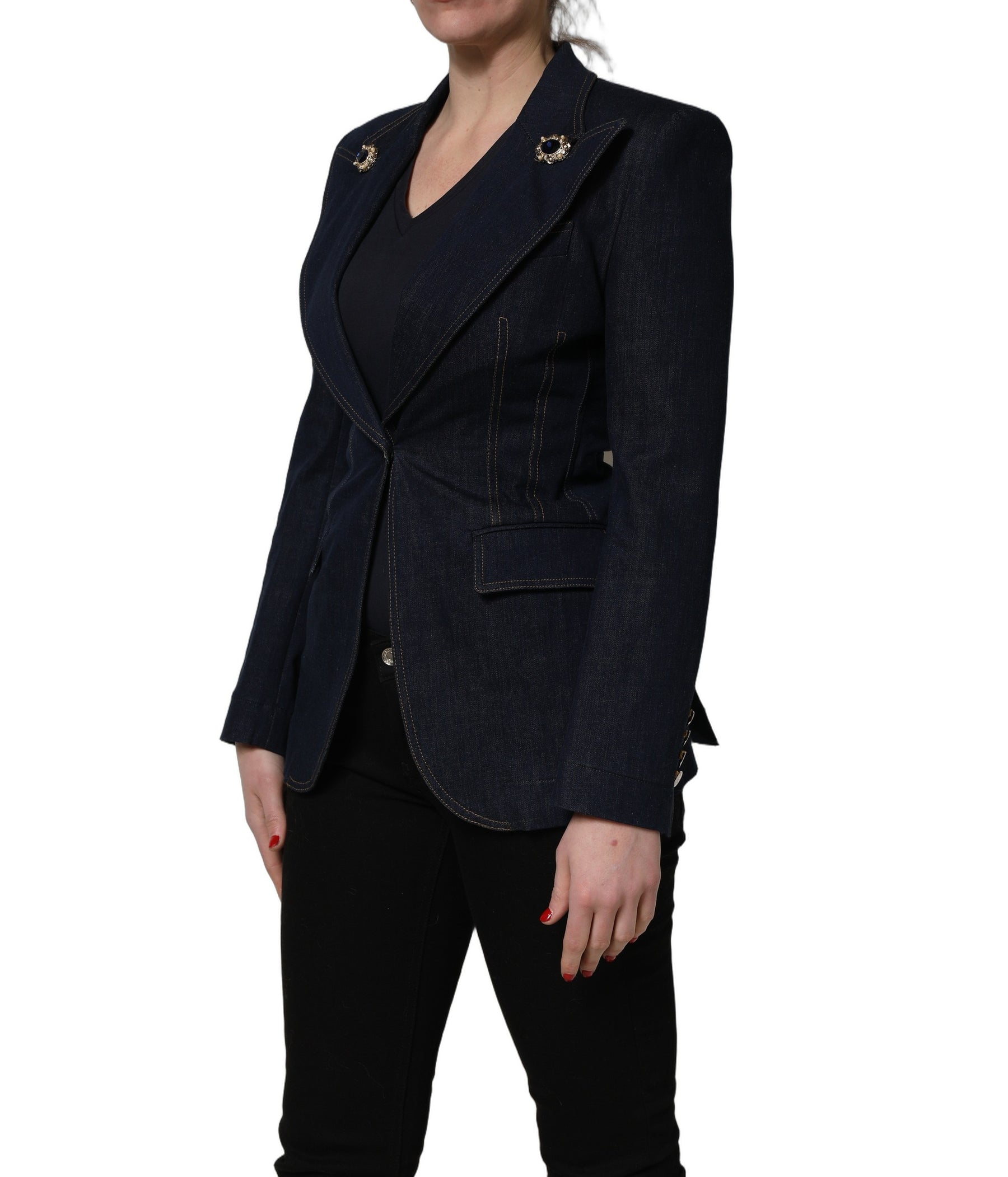 Dolce & Gabbana Blue Single-Breasted Denim Blazer Jacket | Regal Royce