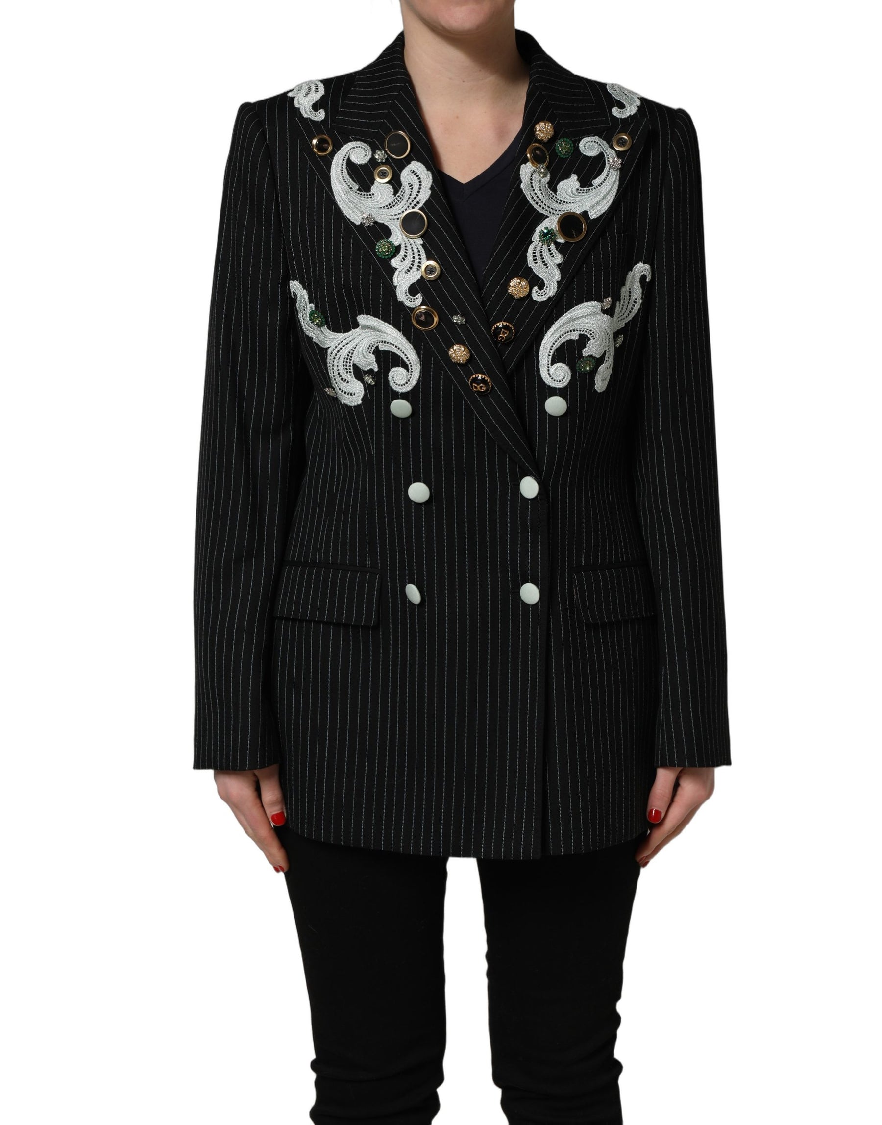 Dolce & Gabbana Black Stripe Double-Breasted Blazer Jacket | Regal Royce