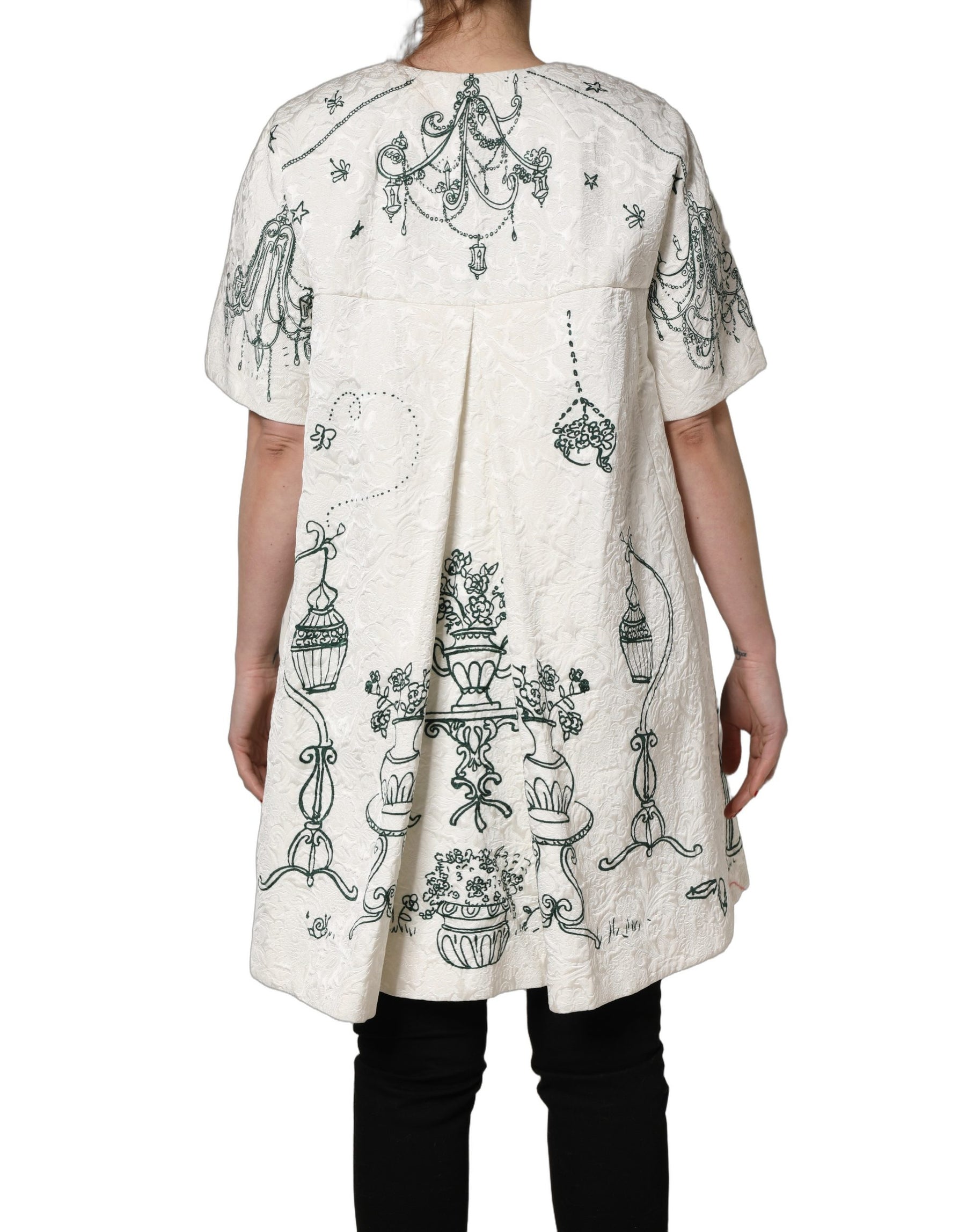 Dolce & Gabbana White Jacquard Garden Print Coat Jacket | Regal Royce