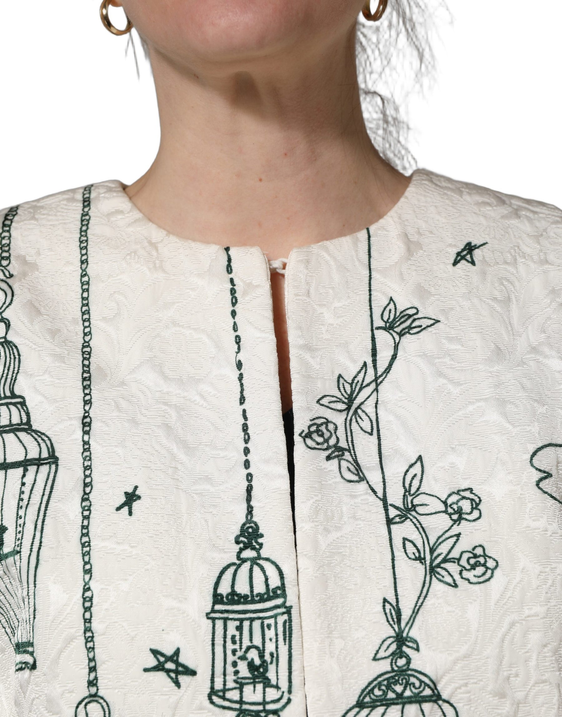 Dolce & Gabbana White Jacquard Garden Print Coat Jacket | Regal Royce