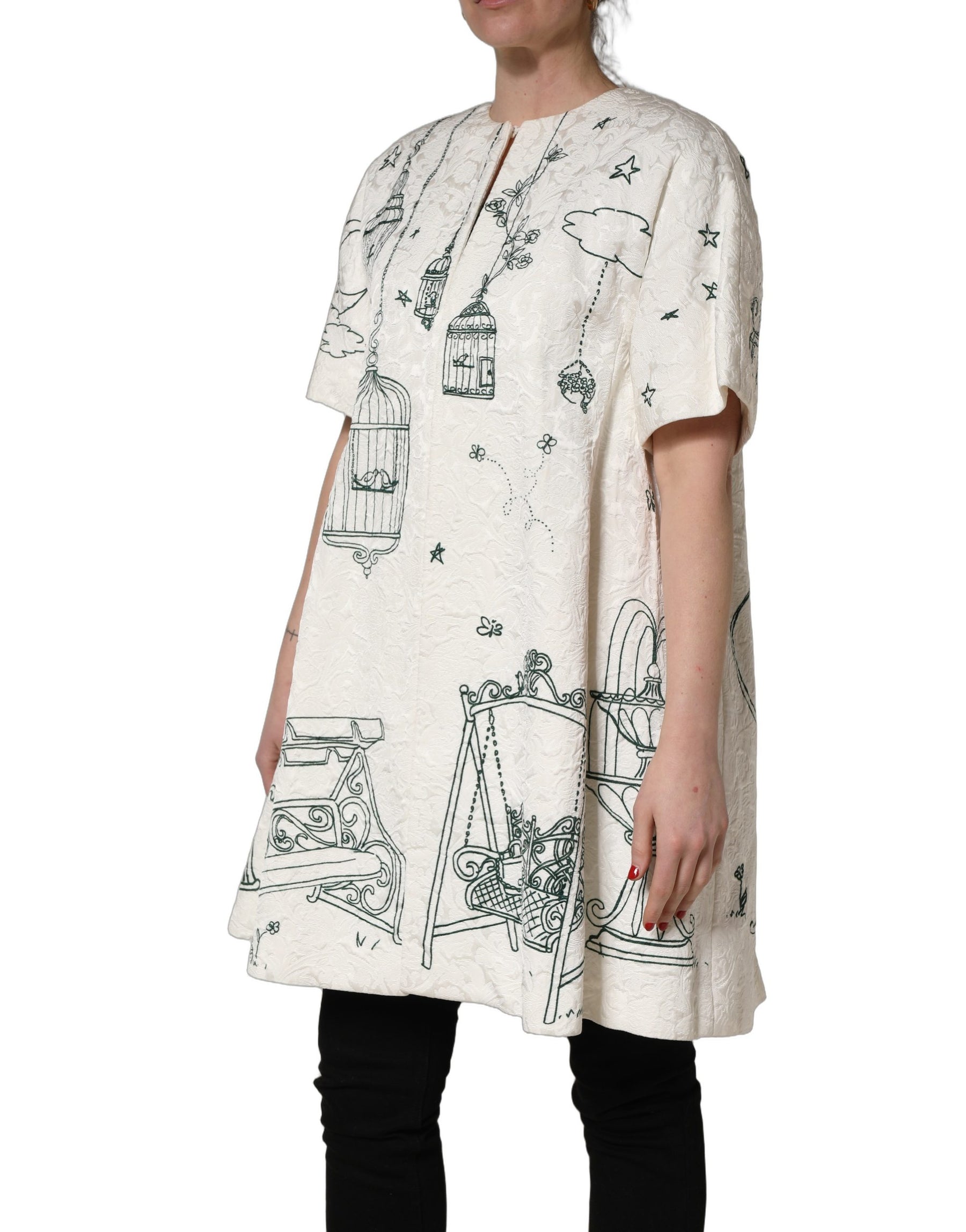 Dolce & Gabbana White Jacquard Garden Print Coat Jacket | Regal Royce
