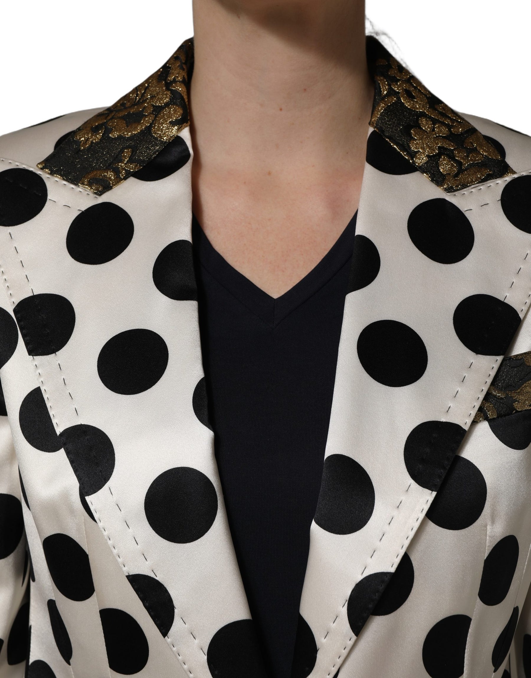 Dolce & Gabbana White Brocade Polka-Dot Print Blazer Jacket | Regal Royce
