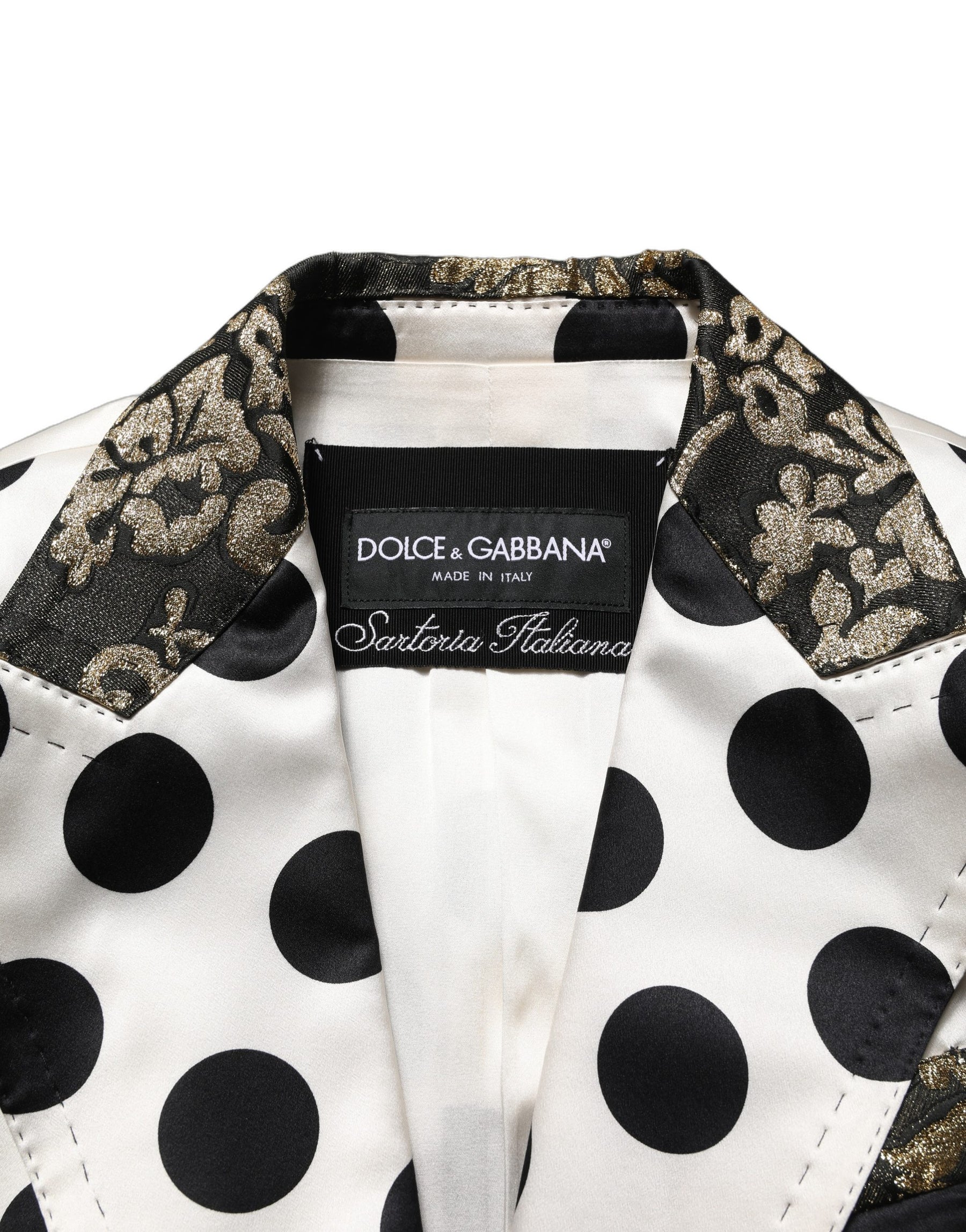 Dolce & Gabbana White Brocade Polka-Dot Print Blazer Jacket | Regal Royce