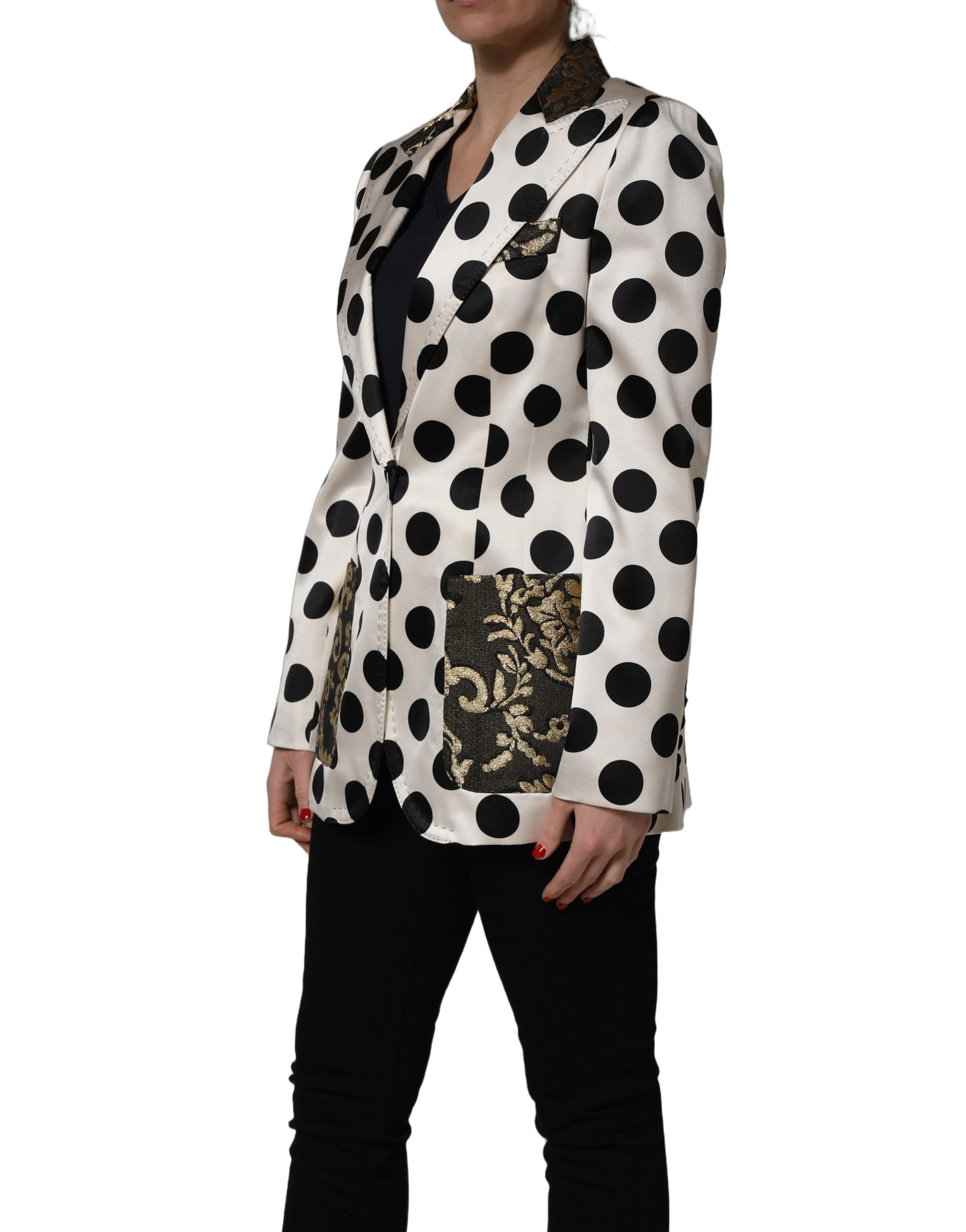 Dolce & Gabbana White Brocade Polka-Dot Print Blazer Jacket | Regal Royce