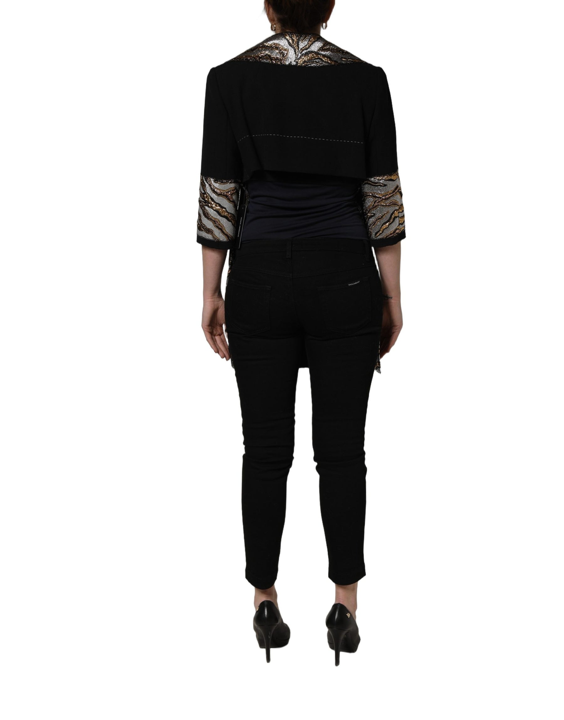 Dolce & Gabbana Black Single-Breasted Brocade Coat Jacket | Regal Royce