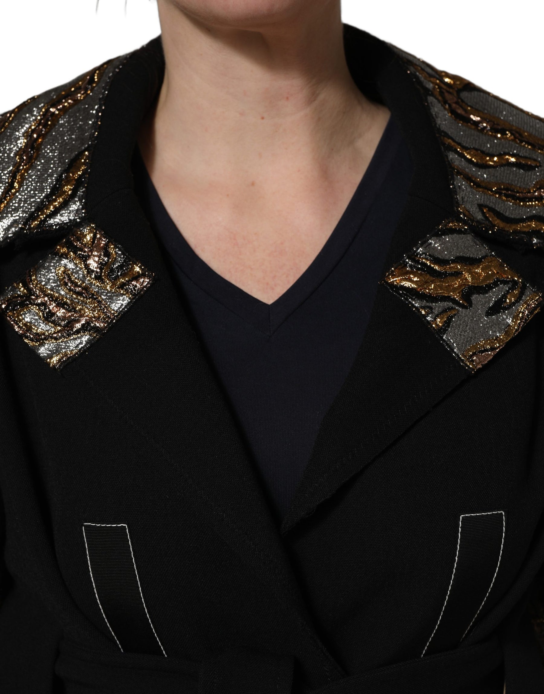 Dolce & Gabbana Black Single-Breasted Brocade Coat Jacket | Regal Royce