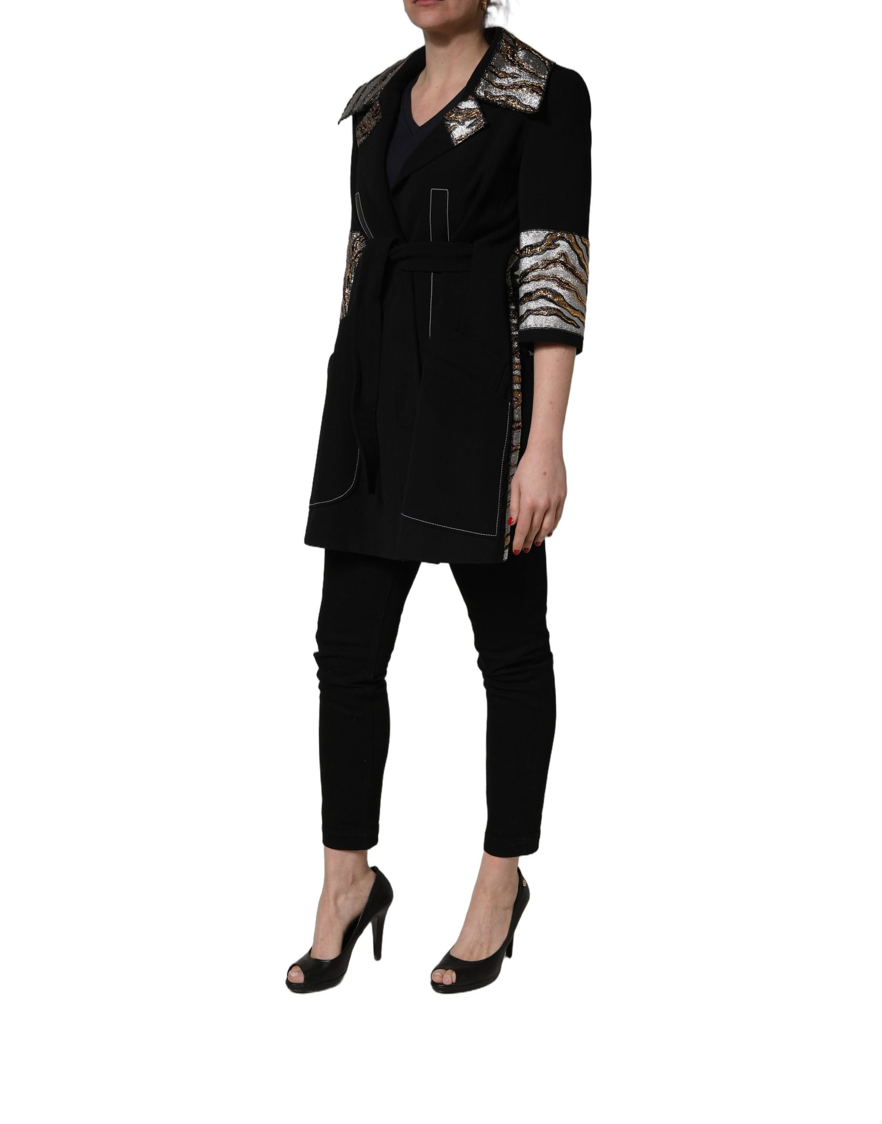 Dolce & Gabbana Black Single-Breasted Brocade Coat Jacket | Regal Royce