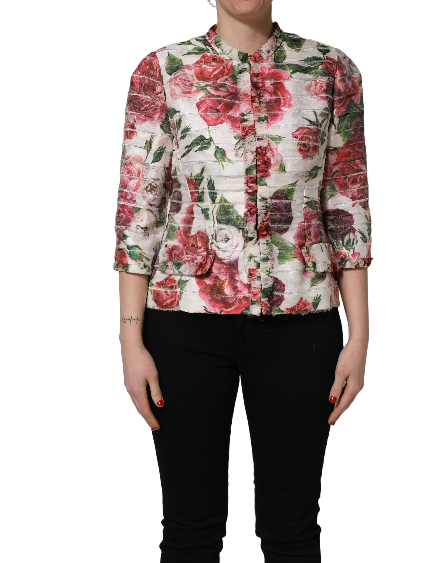 Dolce & Gabbana Multicolor Peony Print Polyester Coat Jacket | Regal Royce