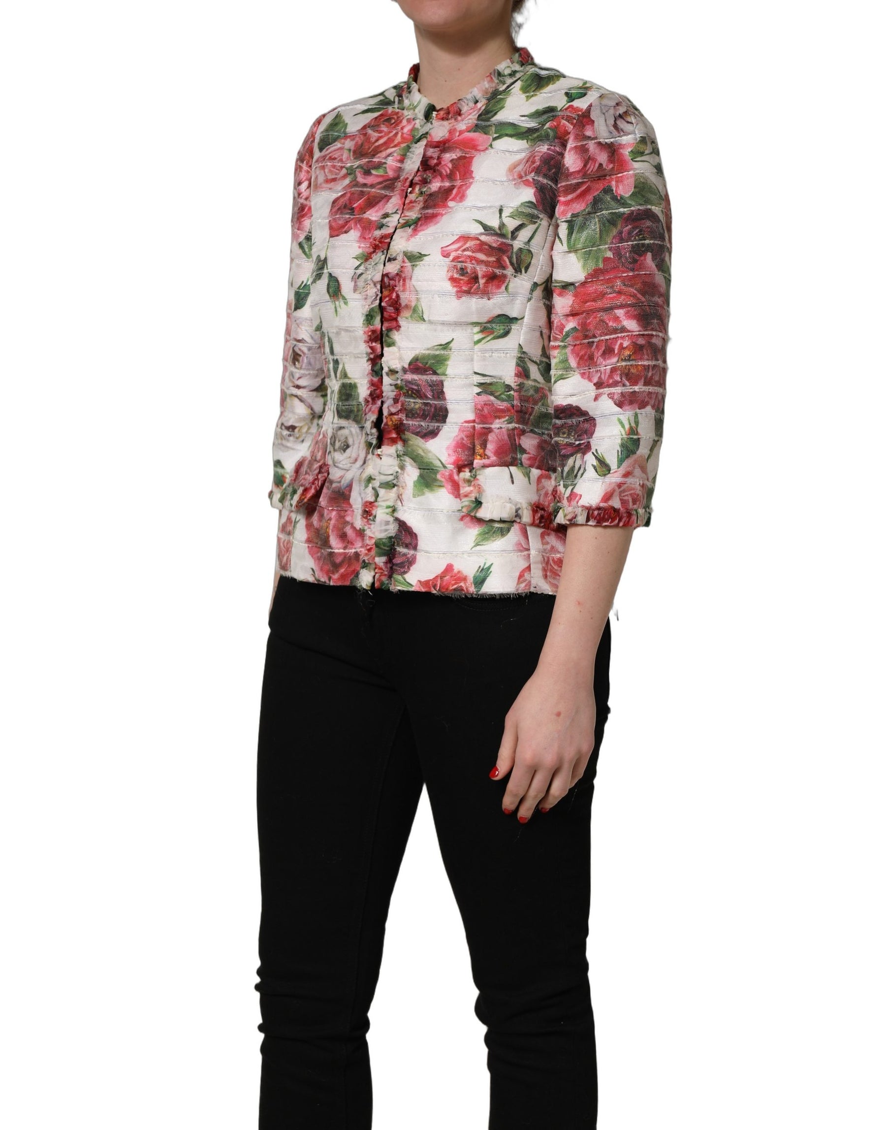 Dolce & Gabbana Multicolor Peony Print Polyester Coat Jacket | Regal Royce
