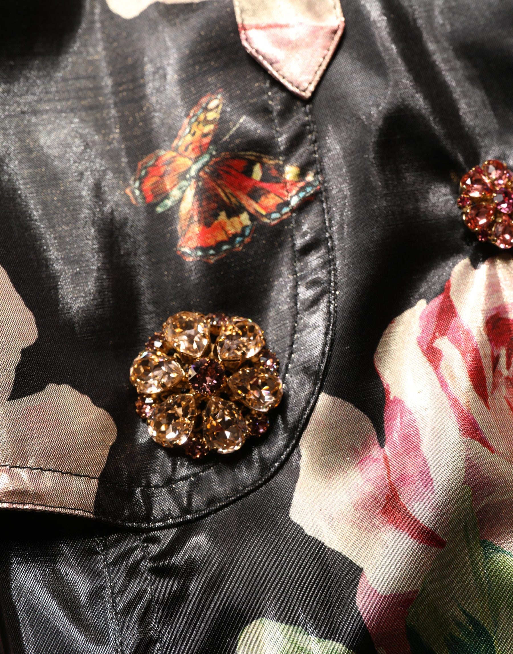 Dolce & Gabbana Black Floral Belted Polyester Trench Coat Jacket | Regal Royce